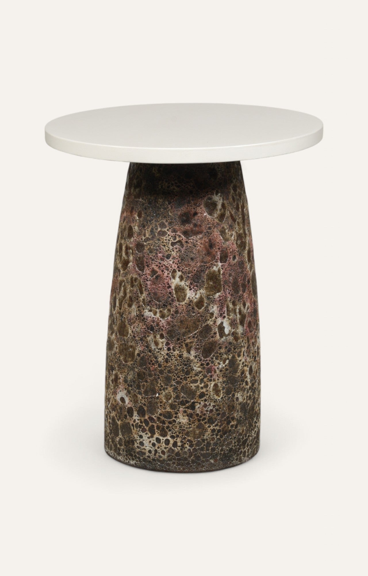 White Top Pedestal Accent Table with Textured Base