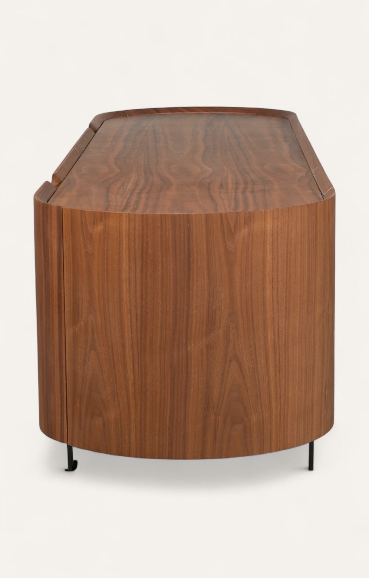 Modern Walnut Sideboard with Curved Edges and Metal Legs