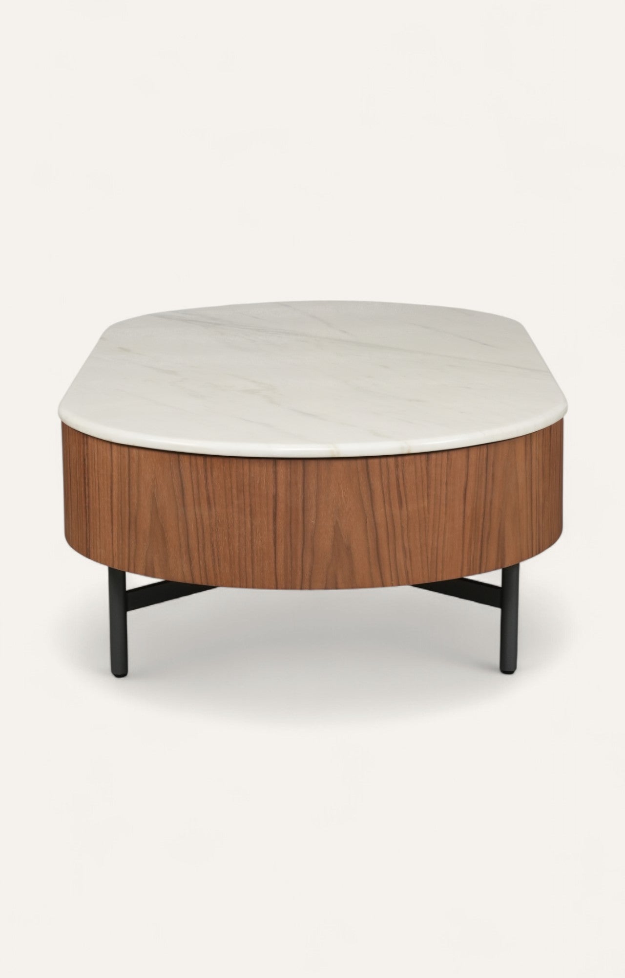 Asymmetrical Walnut and Marble Coffee Table