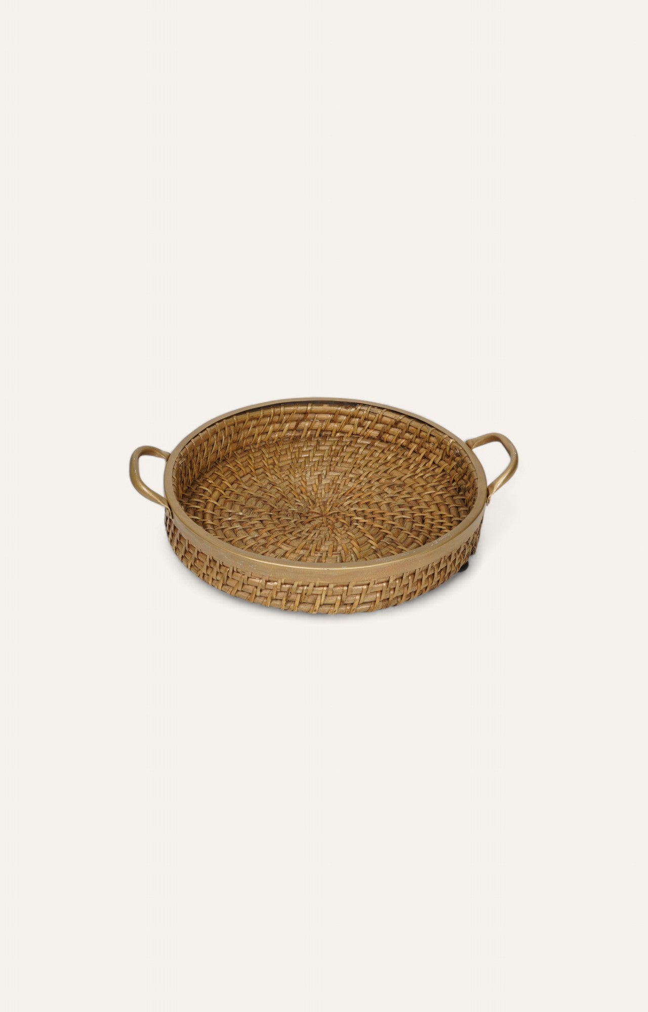 Rattan Weave Round Tray with Brass Detailing – Large
