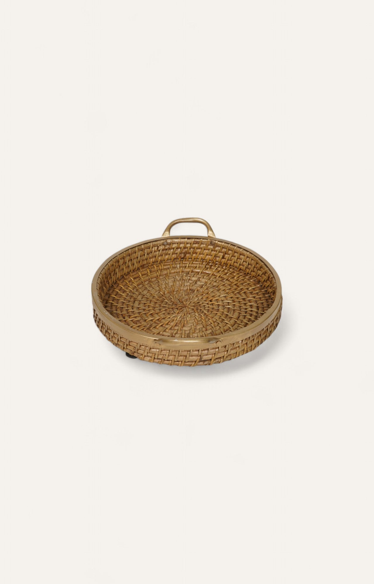 Rattan Weave Round Tray with Brass Detailing – Large