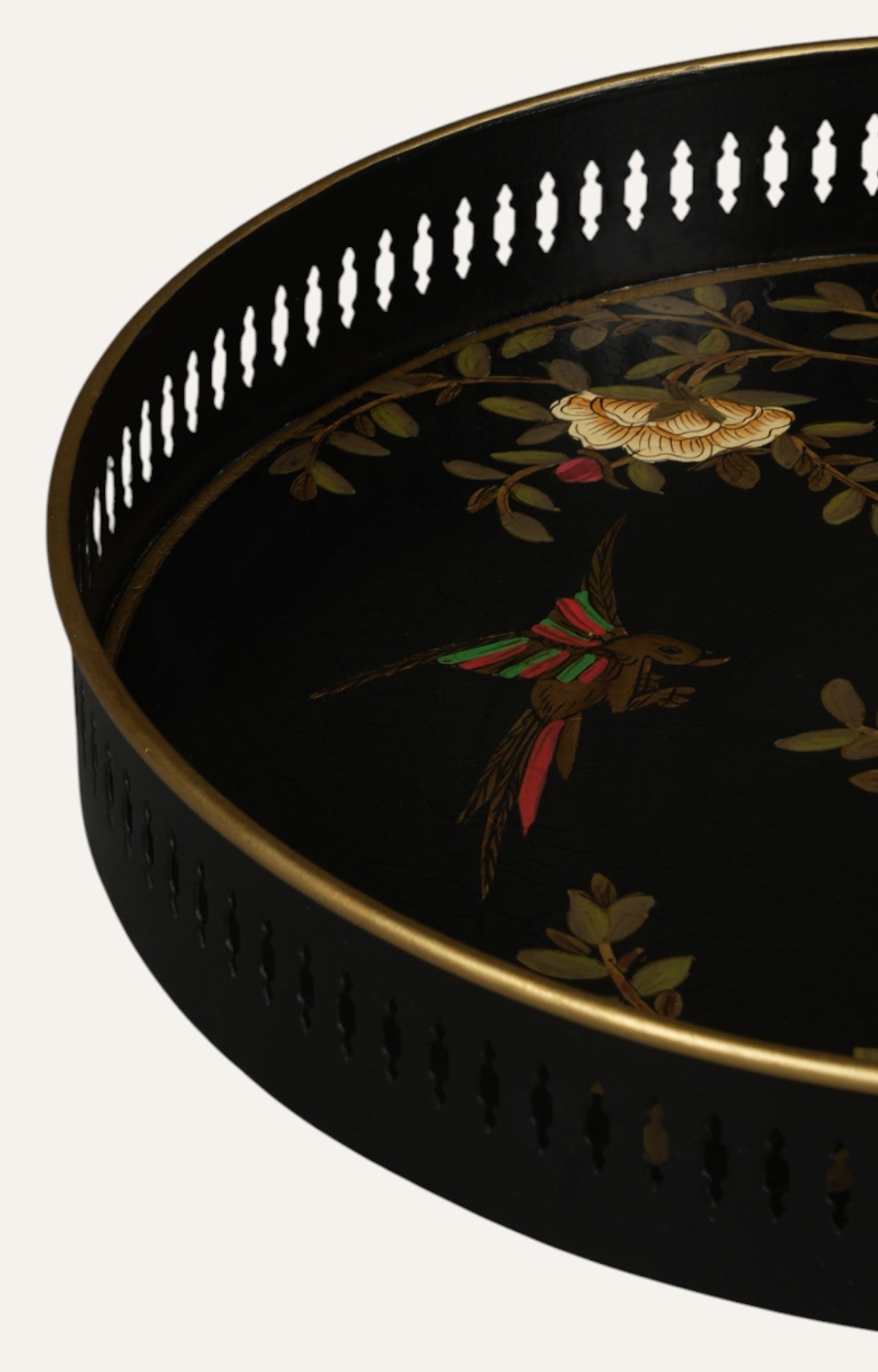 Black Floral Chinoiserie Serving Tray