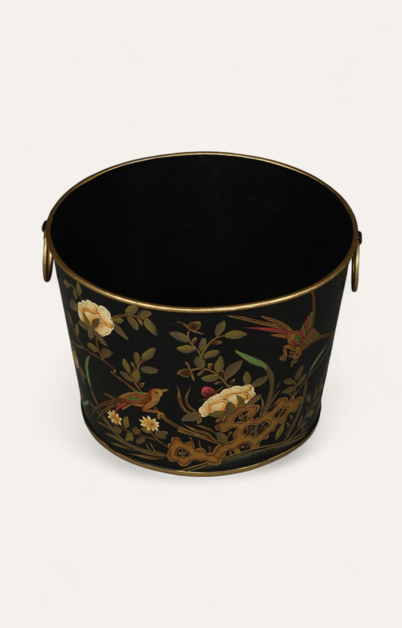 Black Chinoiserie Floral Metal Bucket