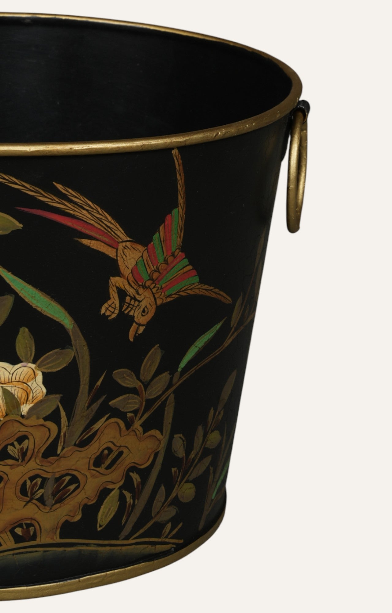 Black Chinoiserie Floral Metal Bucket