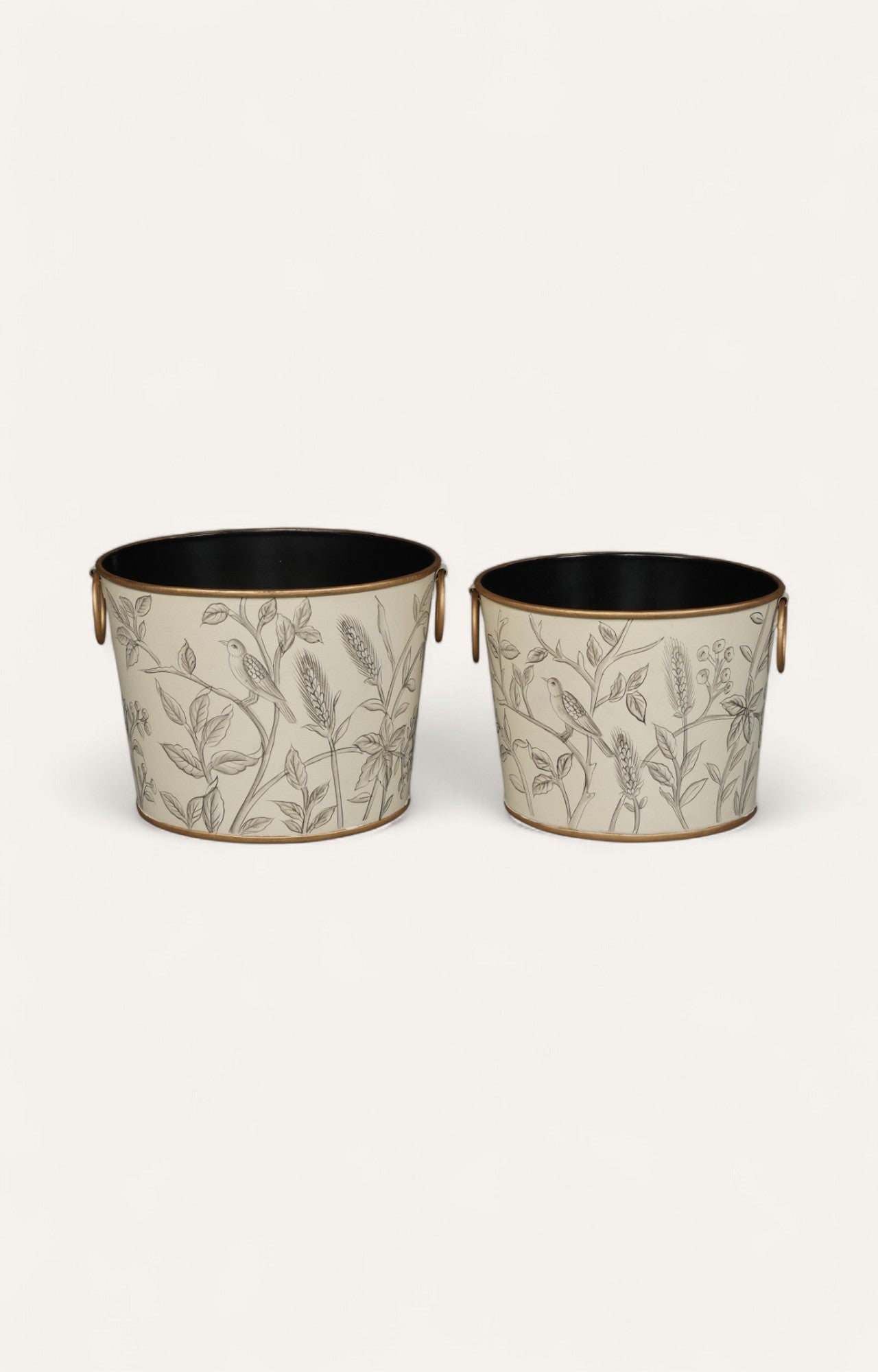 Monochrome Botanical Bird Metal Bucket- Small