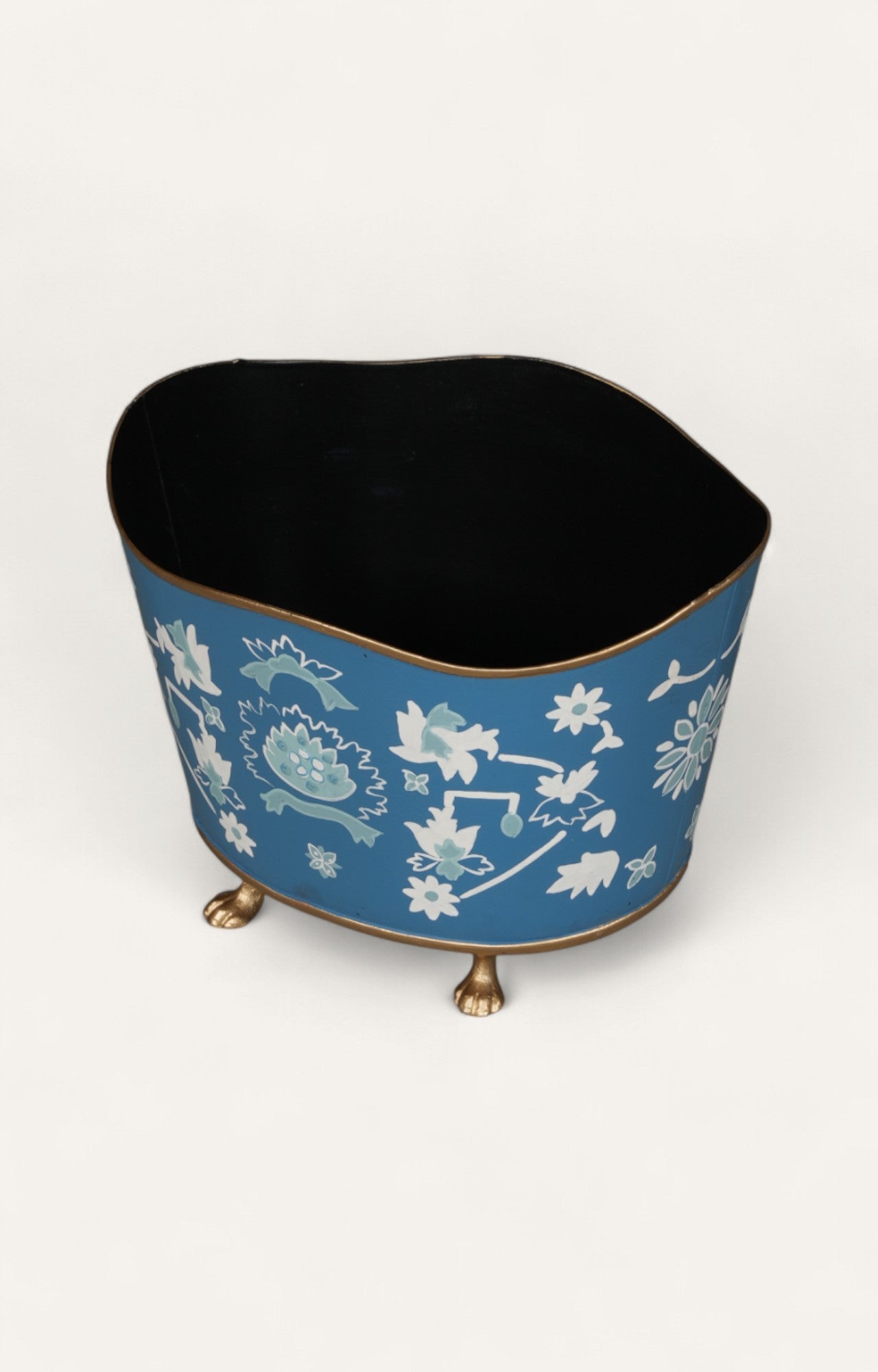 Blue Floral Decorative Metal Storage with Feet