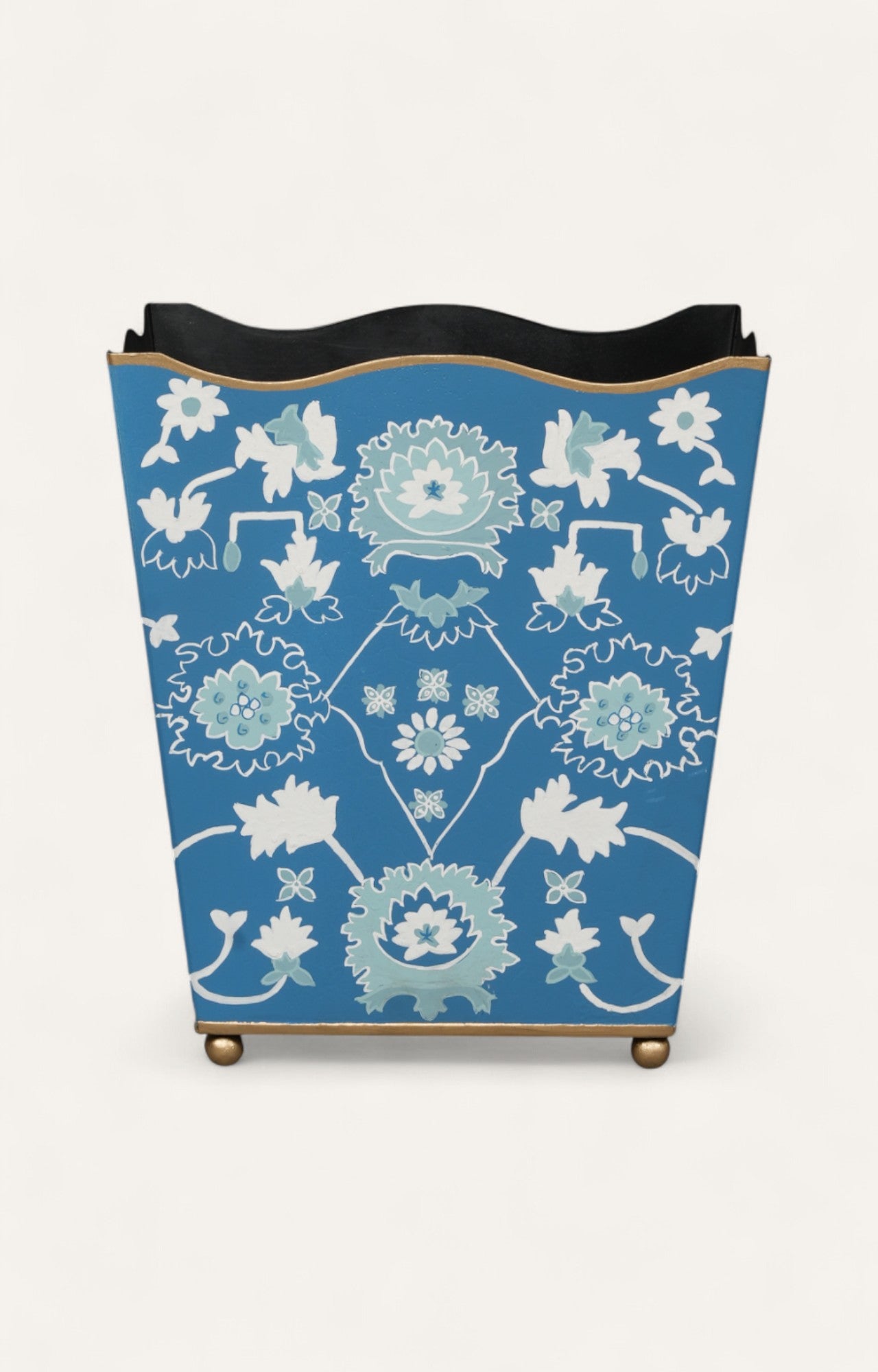 Blue Floral Square Metal Waste Bin