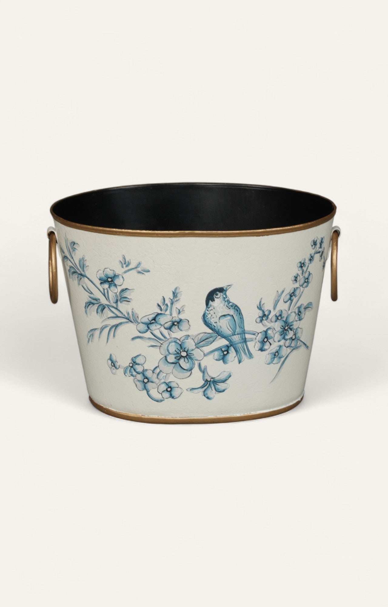 Blue Bird and Floral Decorative Metal Bucket