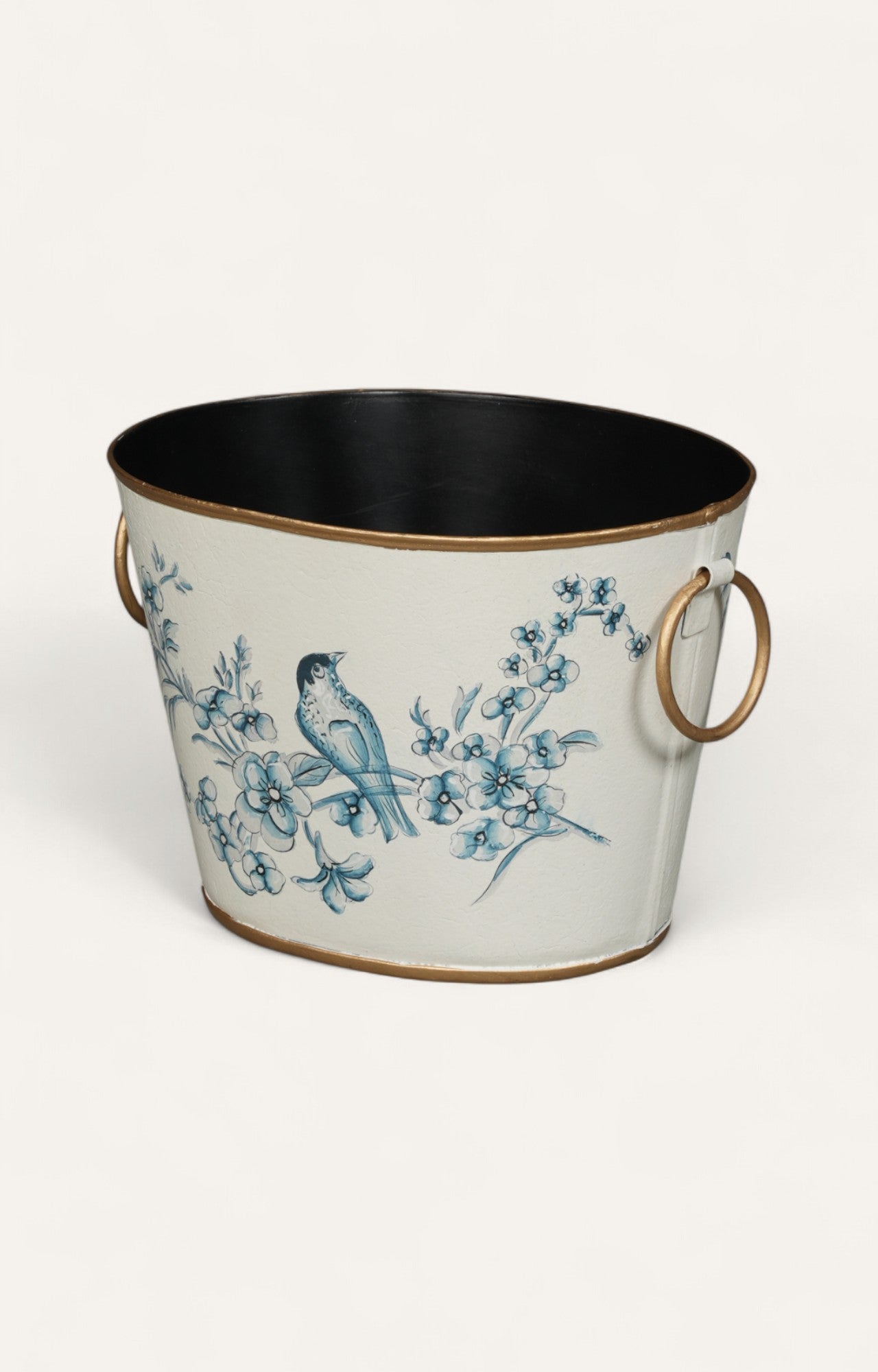 Blue Bird and Floral Decorative Metal Bucket