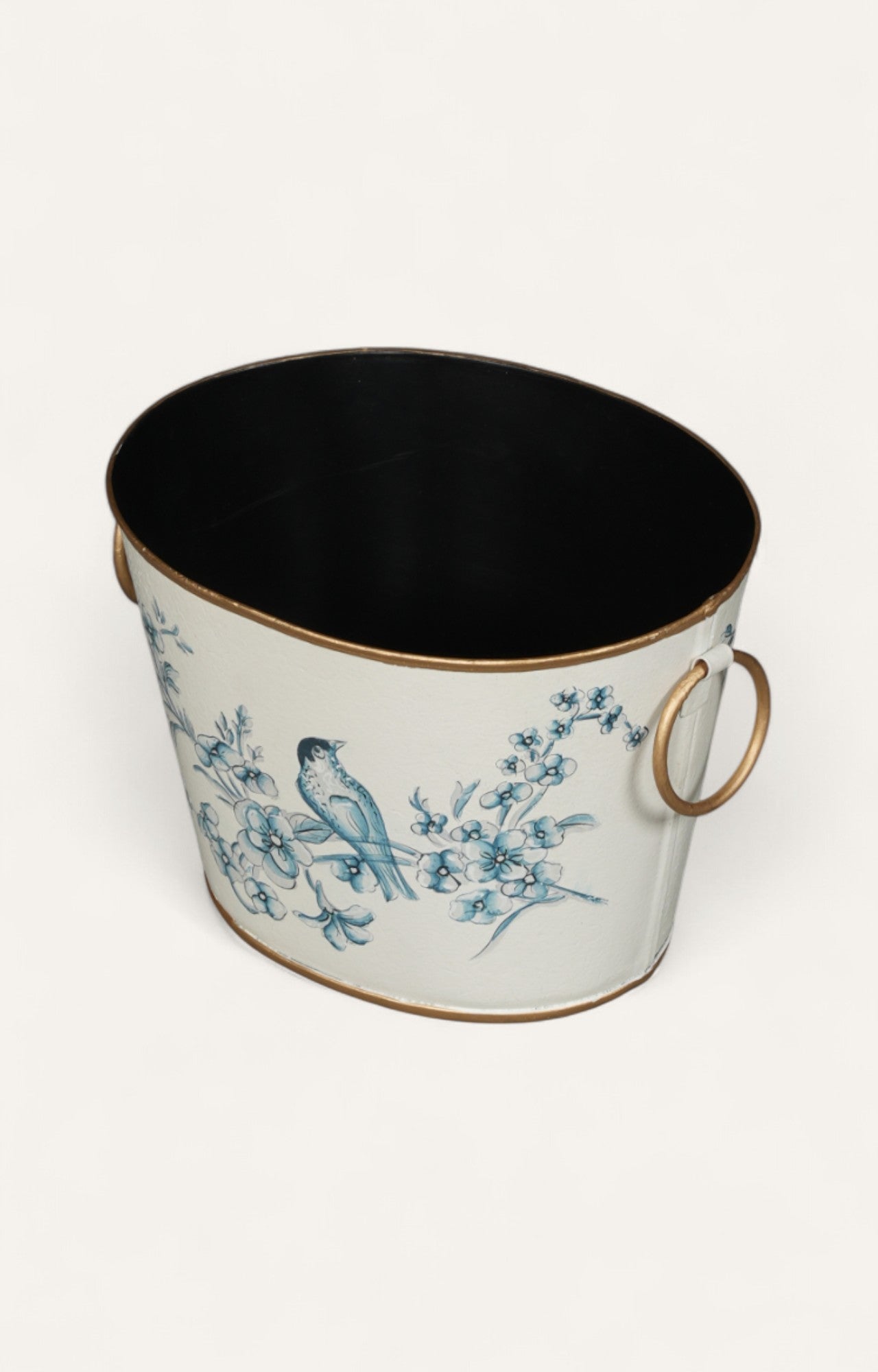 Blue Bird and Floral Decorative Metal Bucket