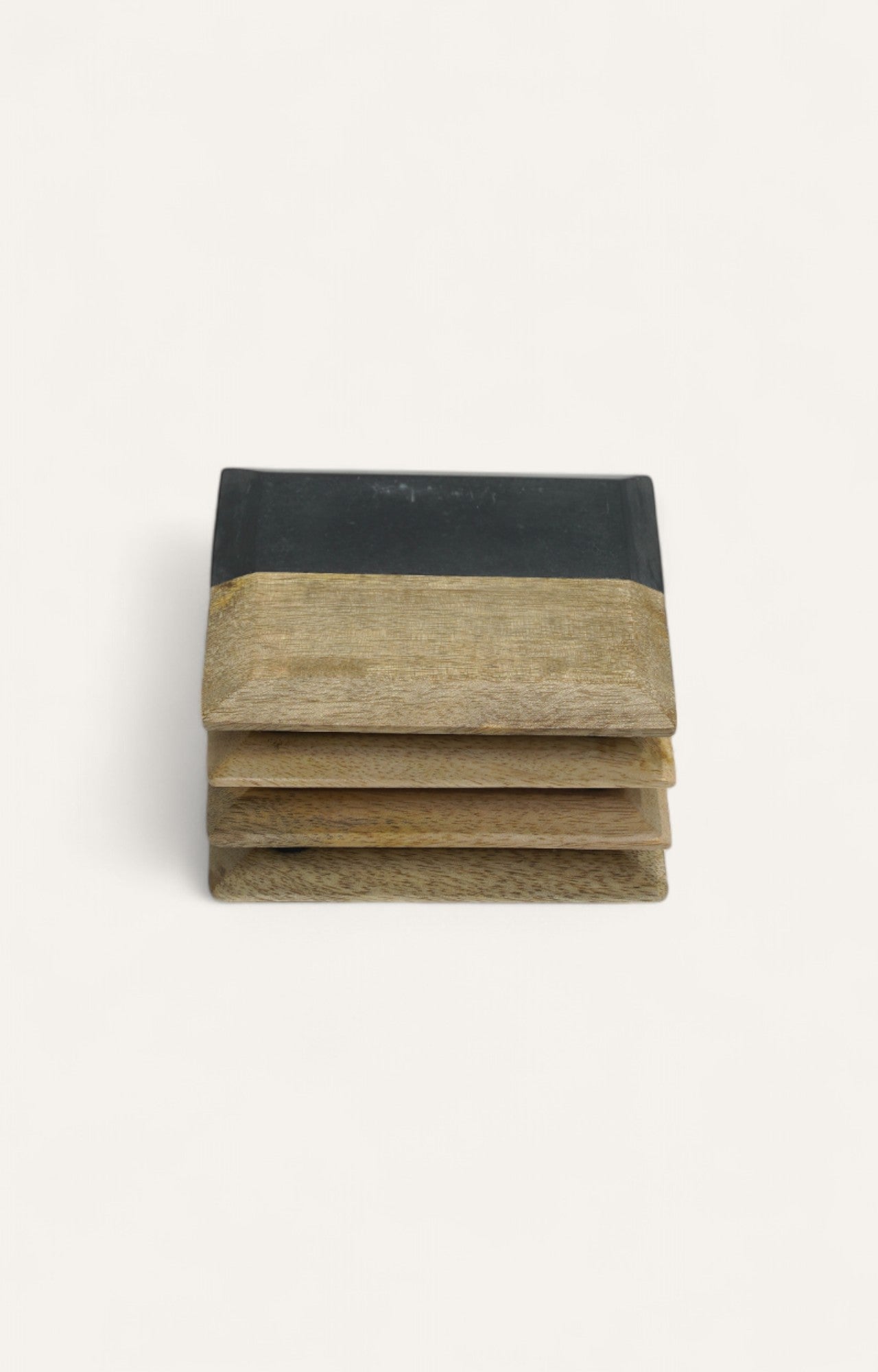 Dual-Tone Marble & Wood Coaster Set (Set of 4 pcs)