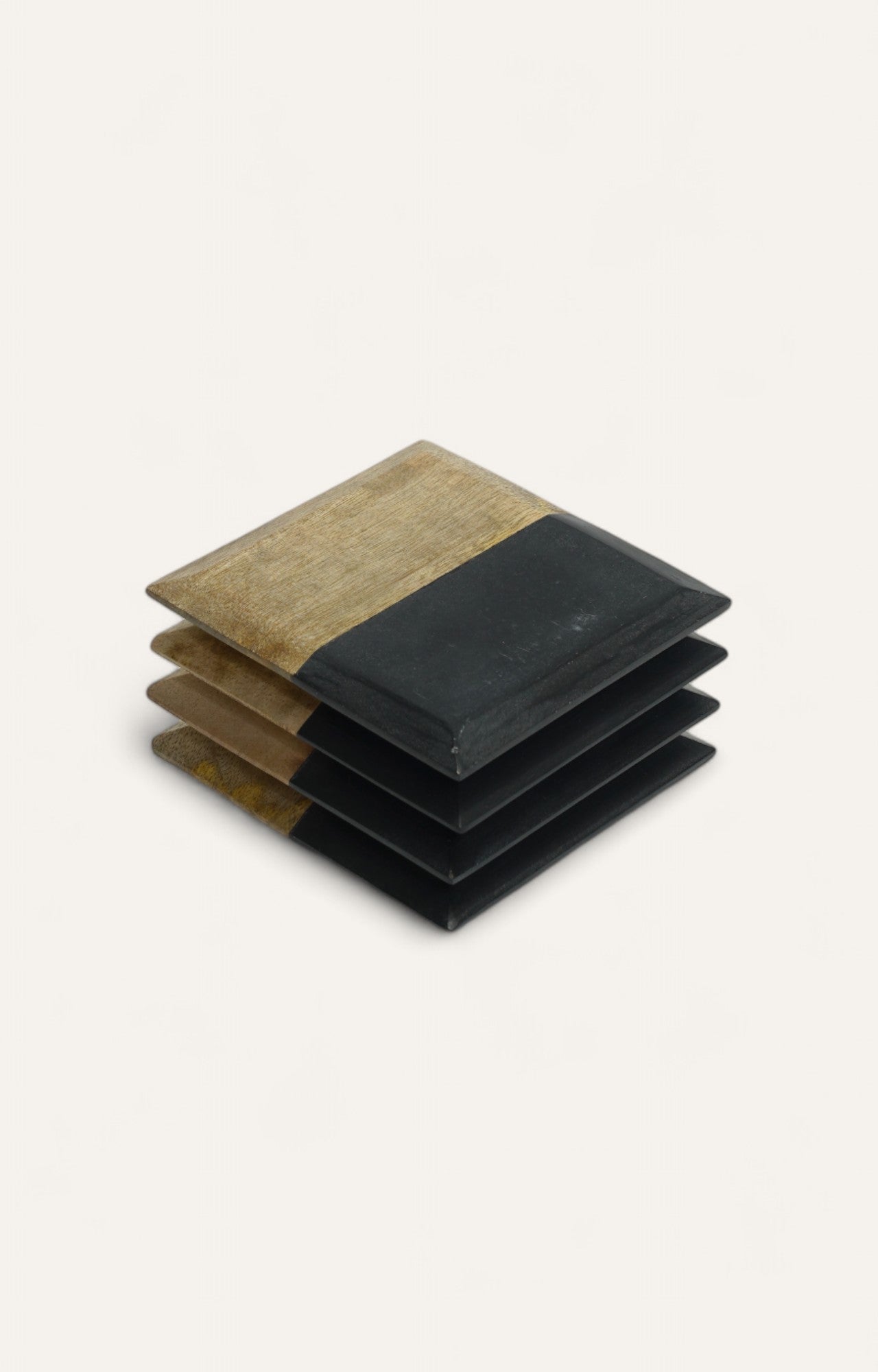 Dual-Tone Marble & Wood Coaster Set (Set of 4 pcs)