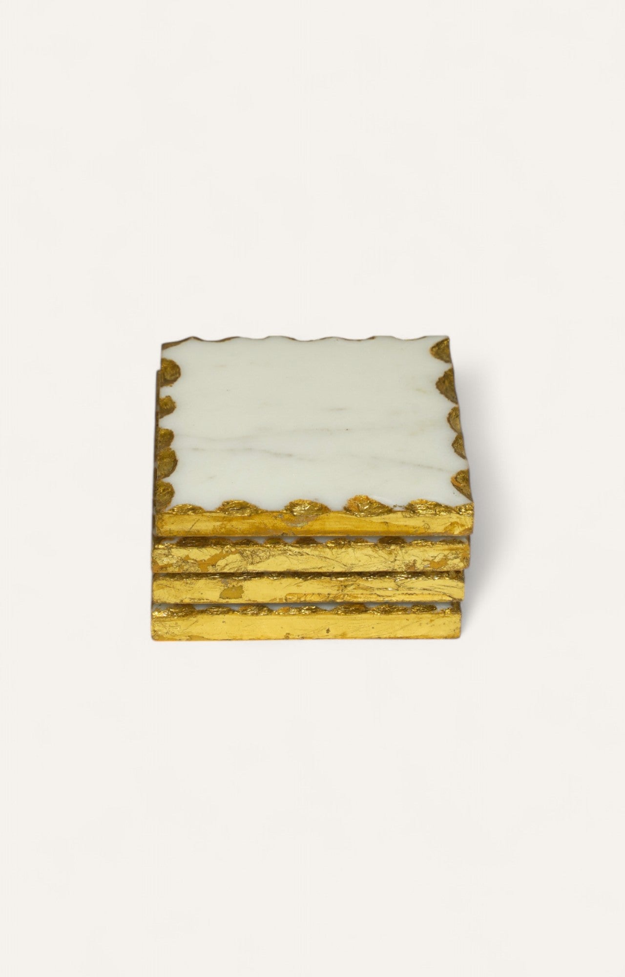 Square Marble Coasters with Golden Edges (Set of 4 pcs)