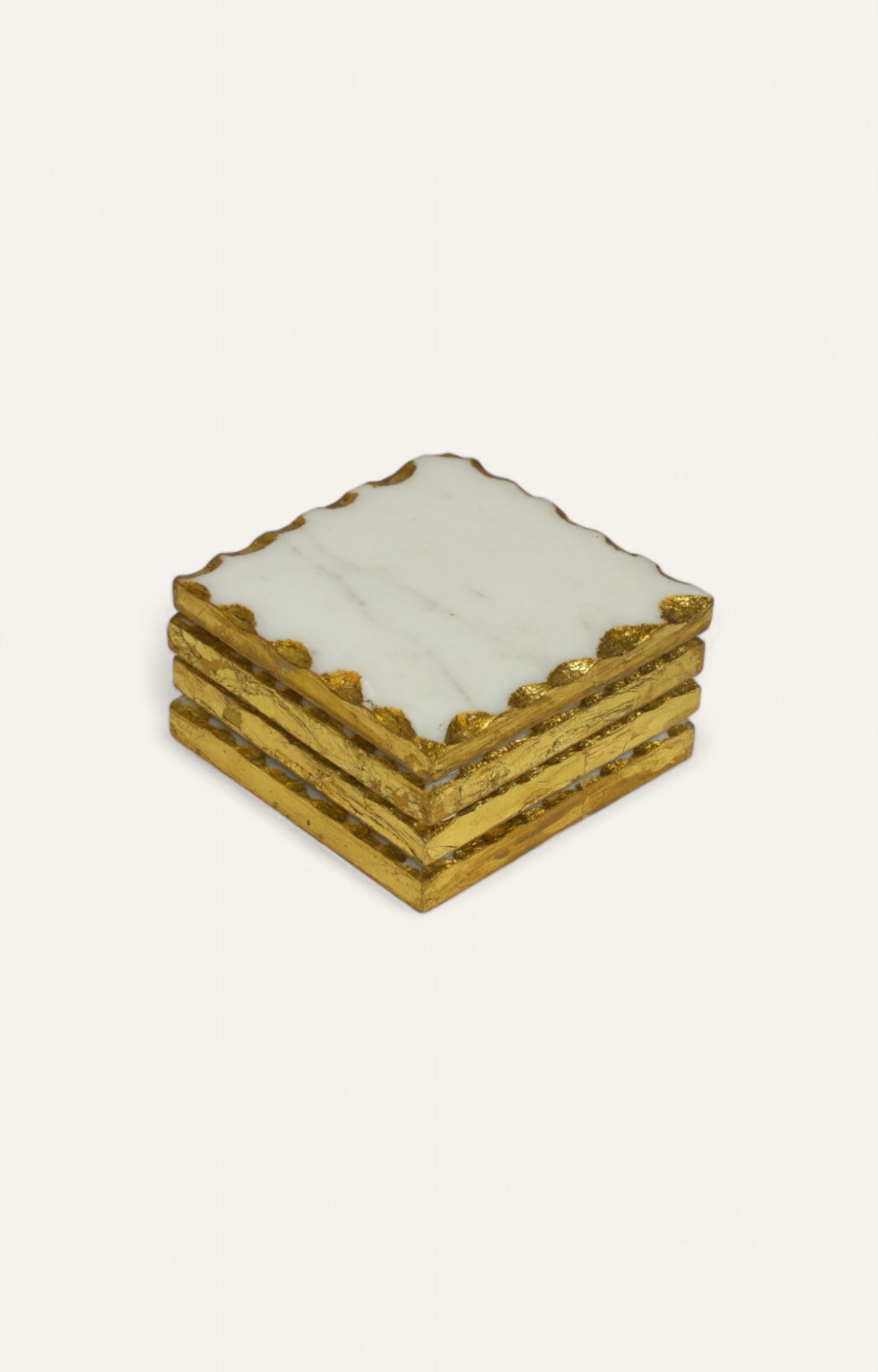 Square Marble Coasters with Golden Edges (Set of 4 pcs)