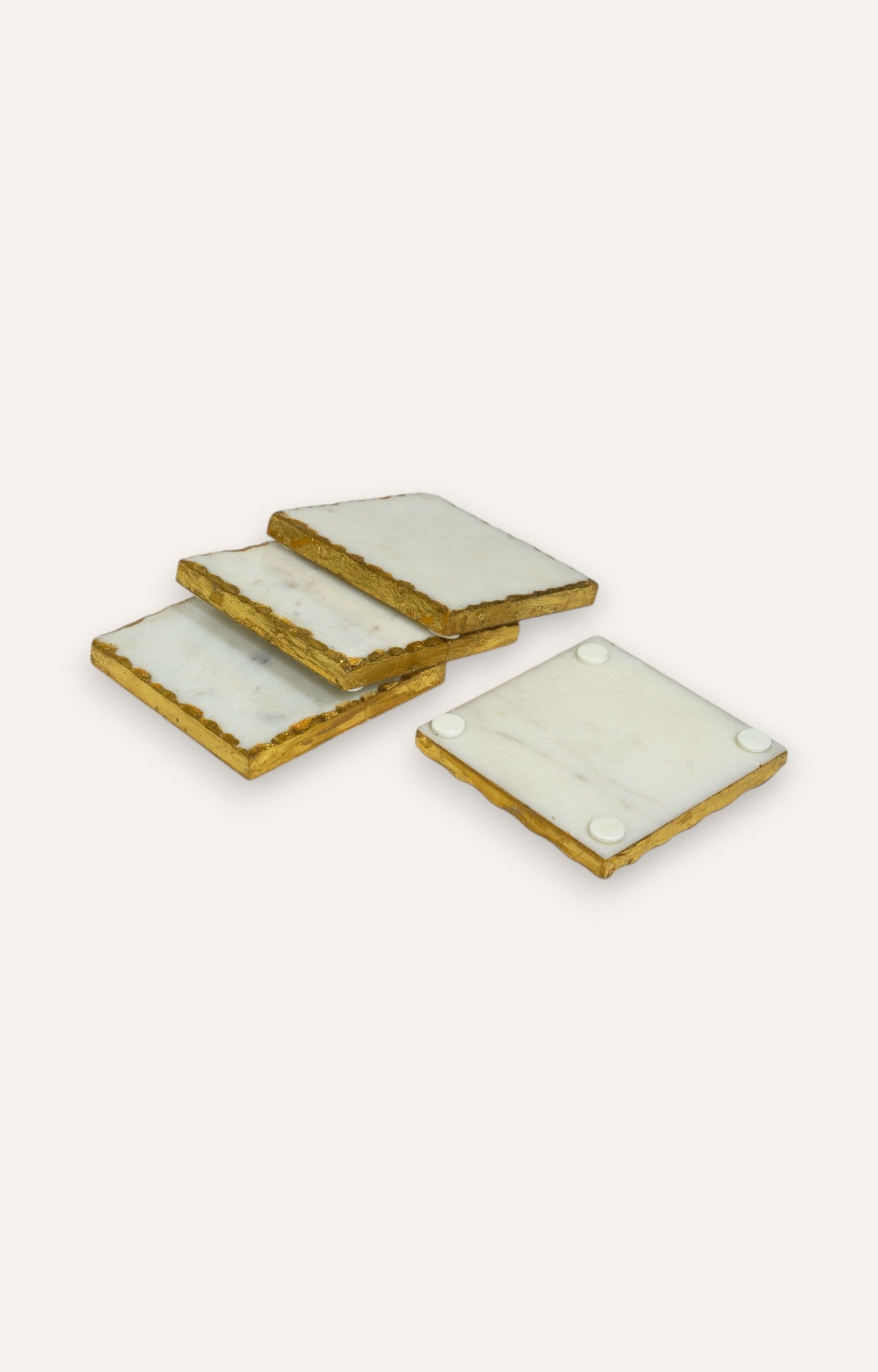 Square Marble Coasters with Golden Edges (Set of 4 pcs)