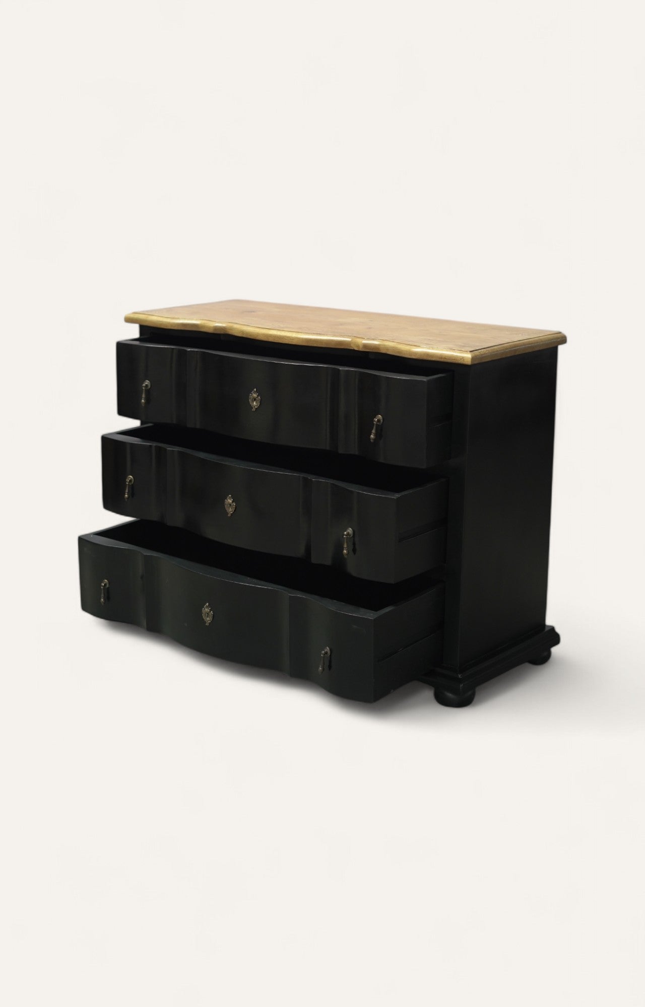 Vintage Black Serpentine Chest of Drawers