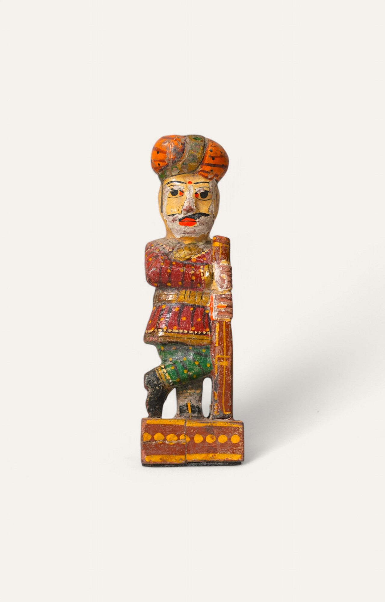 Painted Royal Guard Figurine in Vintage Teak Wood