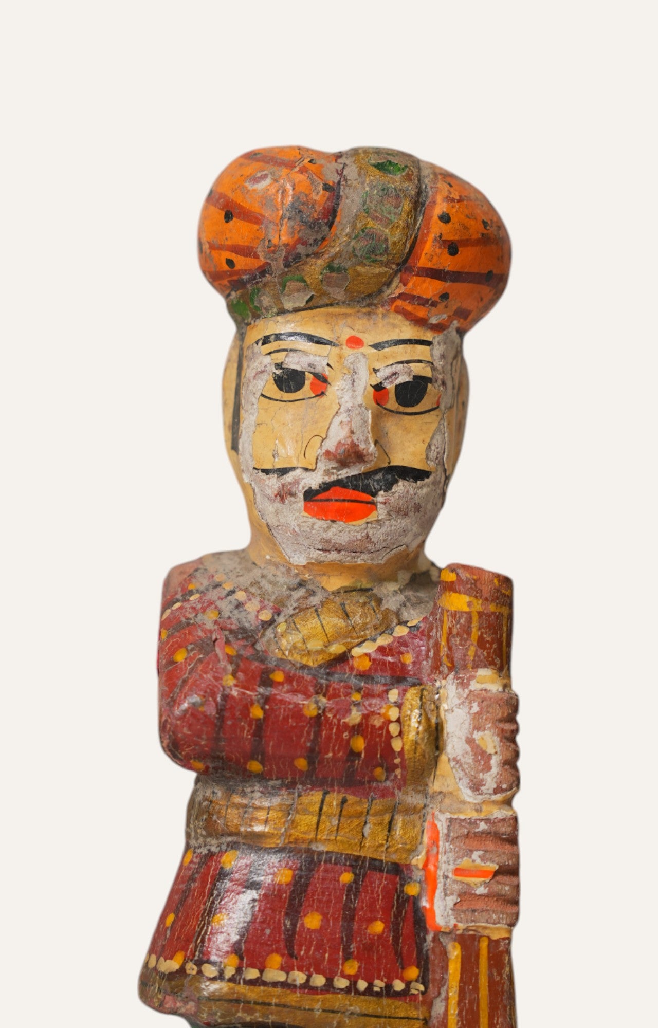 Painted Royal Guard Figurine in Vintage Teak Wood