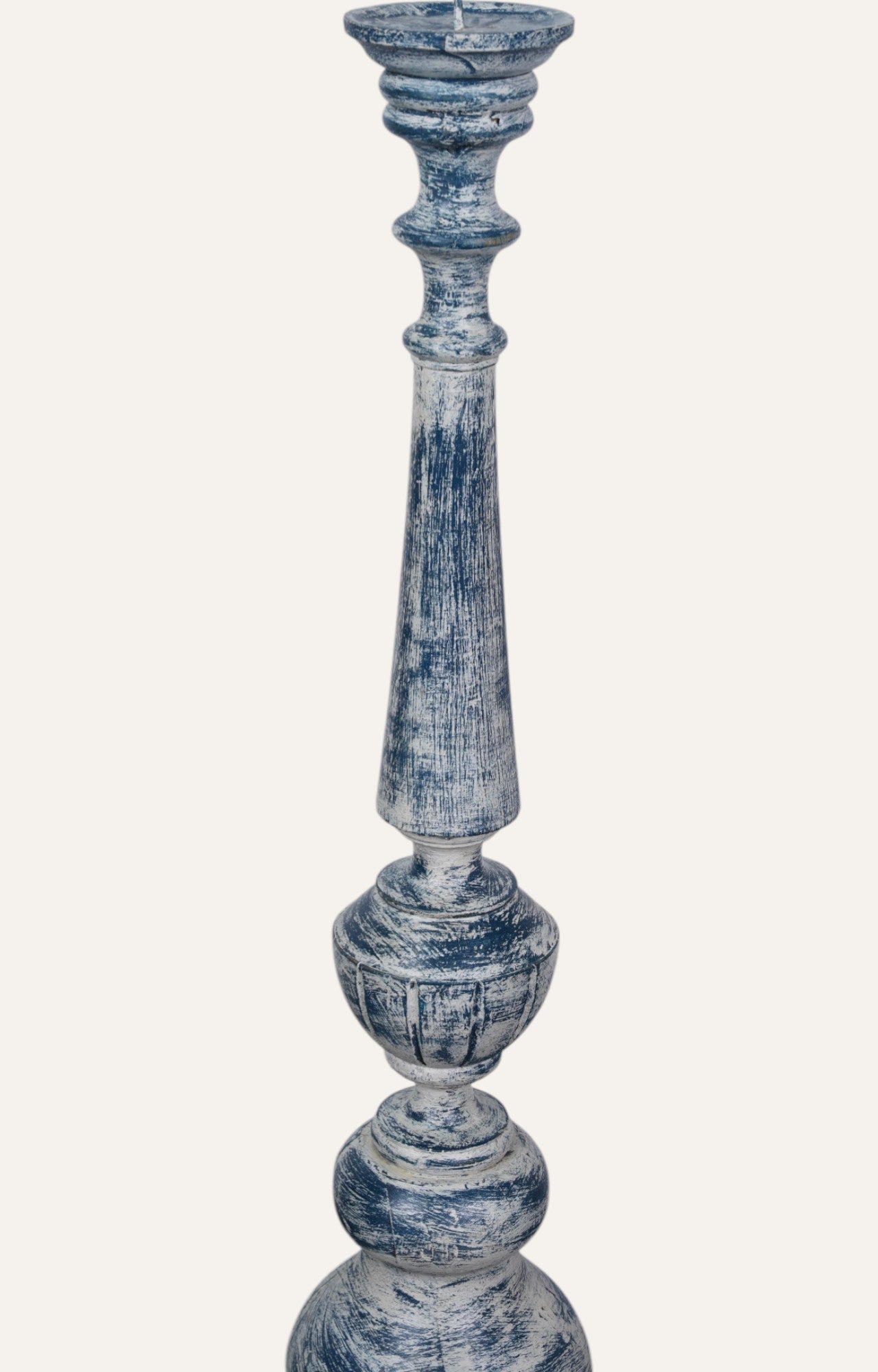 Blue Distressed Wooden Pillar Candle Stand