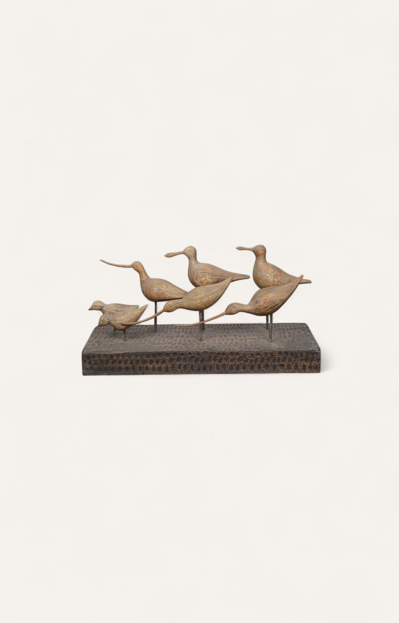 Wooden Shorebird Sculpture Set on Block Base