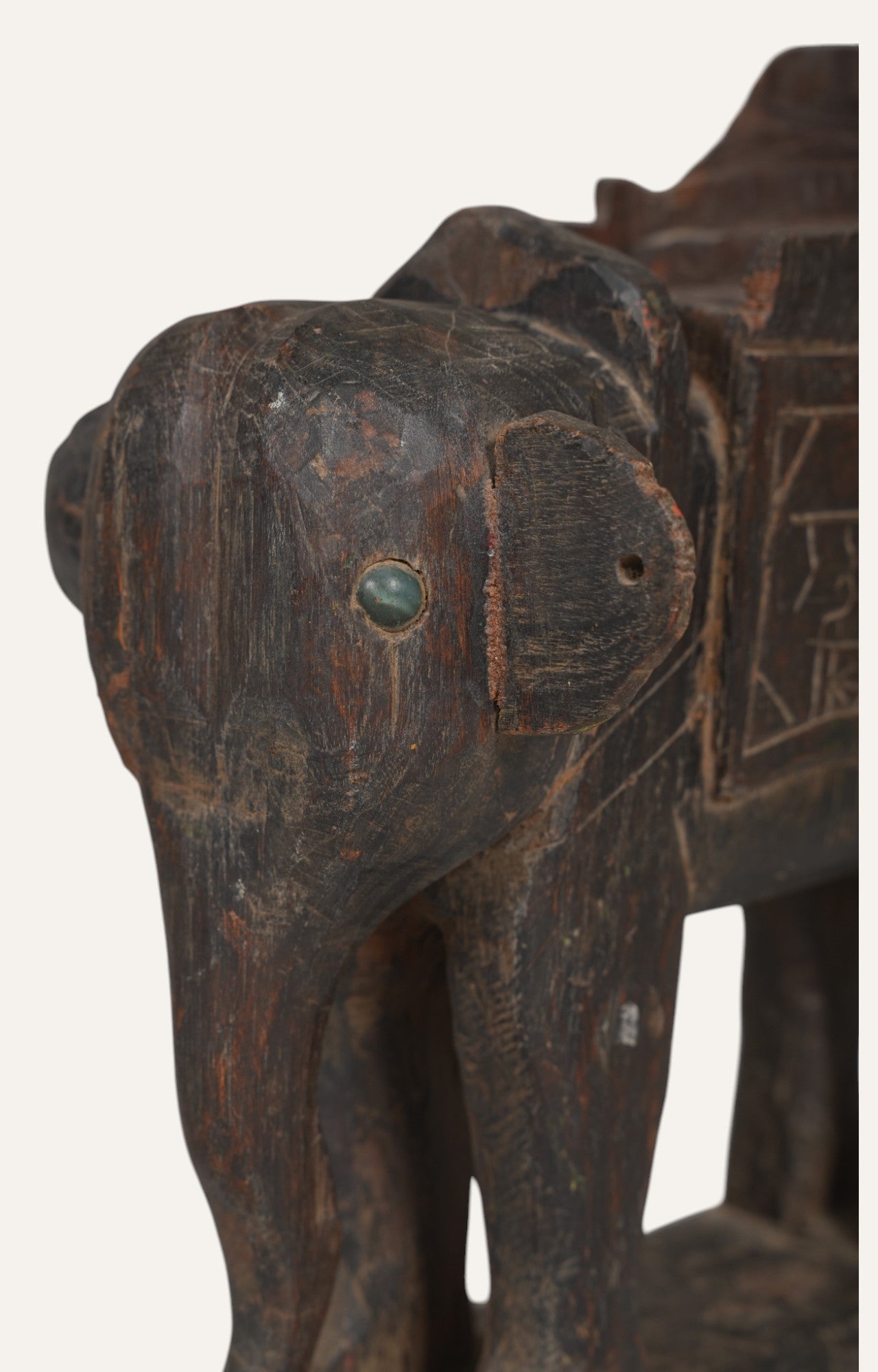 Vintage Wooden Elephant with Inscription Base