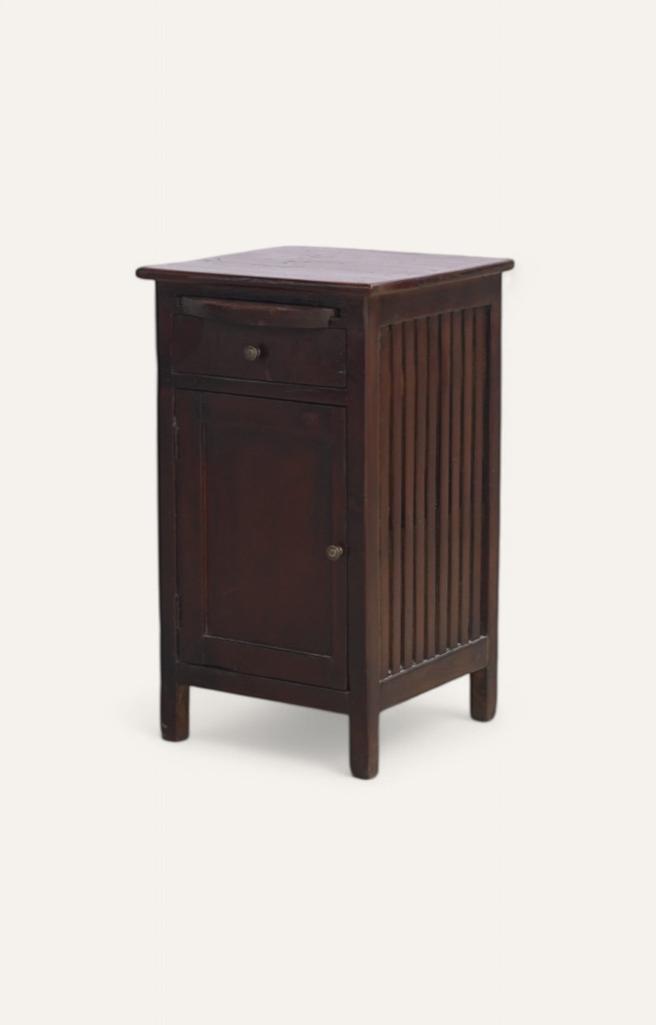 Anette Slatted Walnut Wooden Vintage Side Cabinet