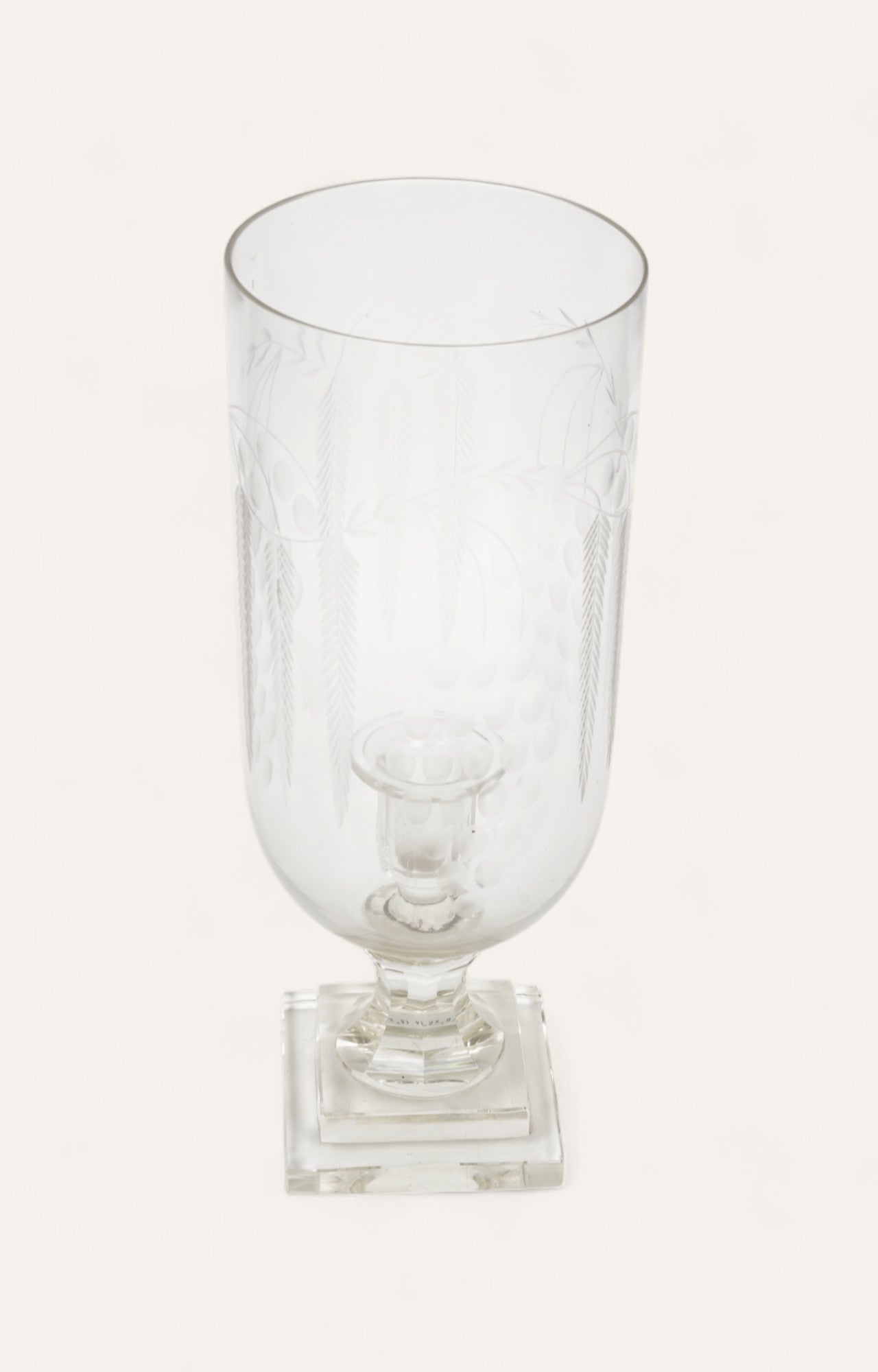 Etched Glass Carved Hurricane Candle Stand