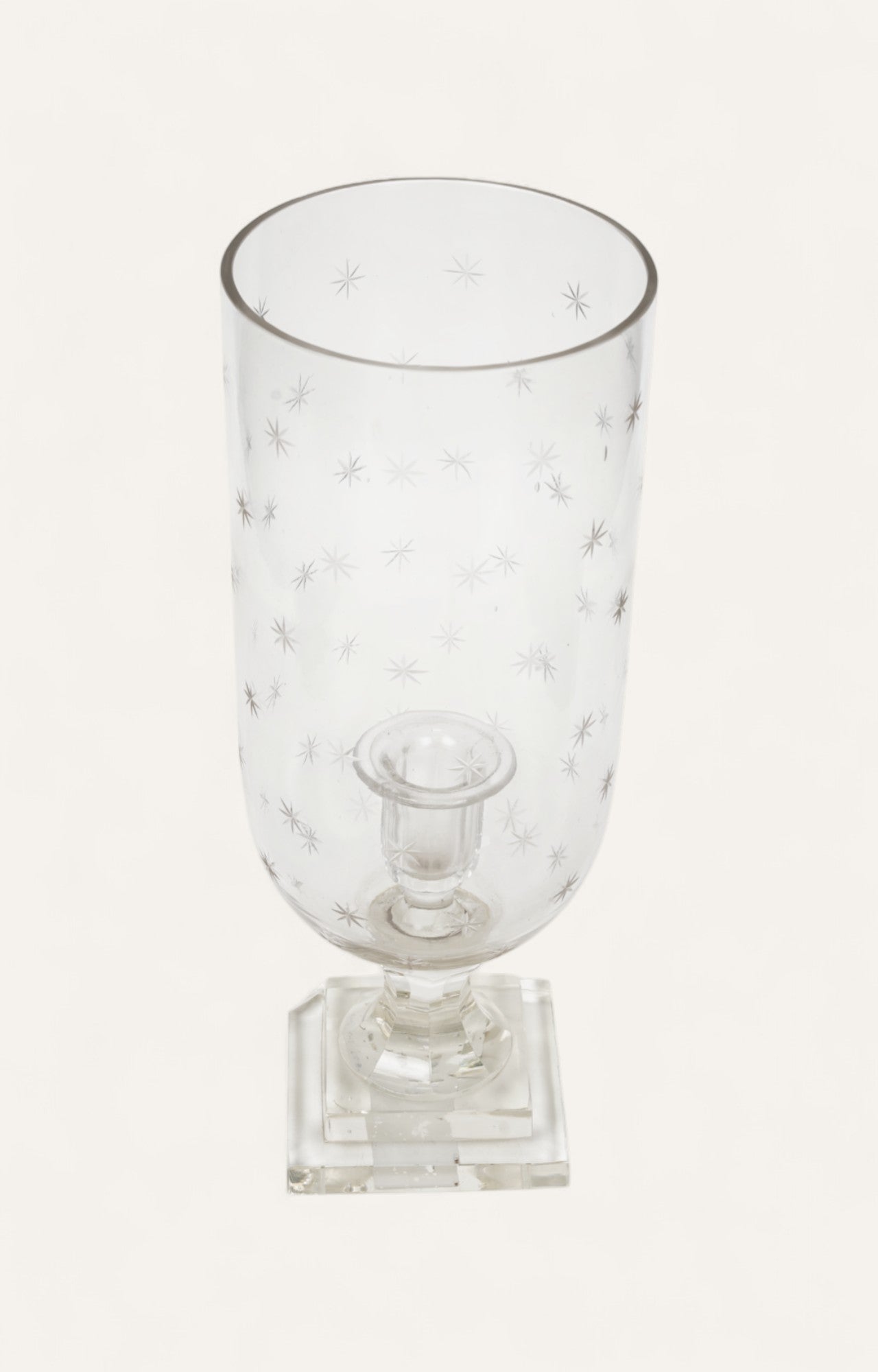 Star-Etched Glass Hurricane Candle Holder