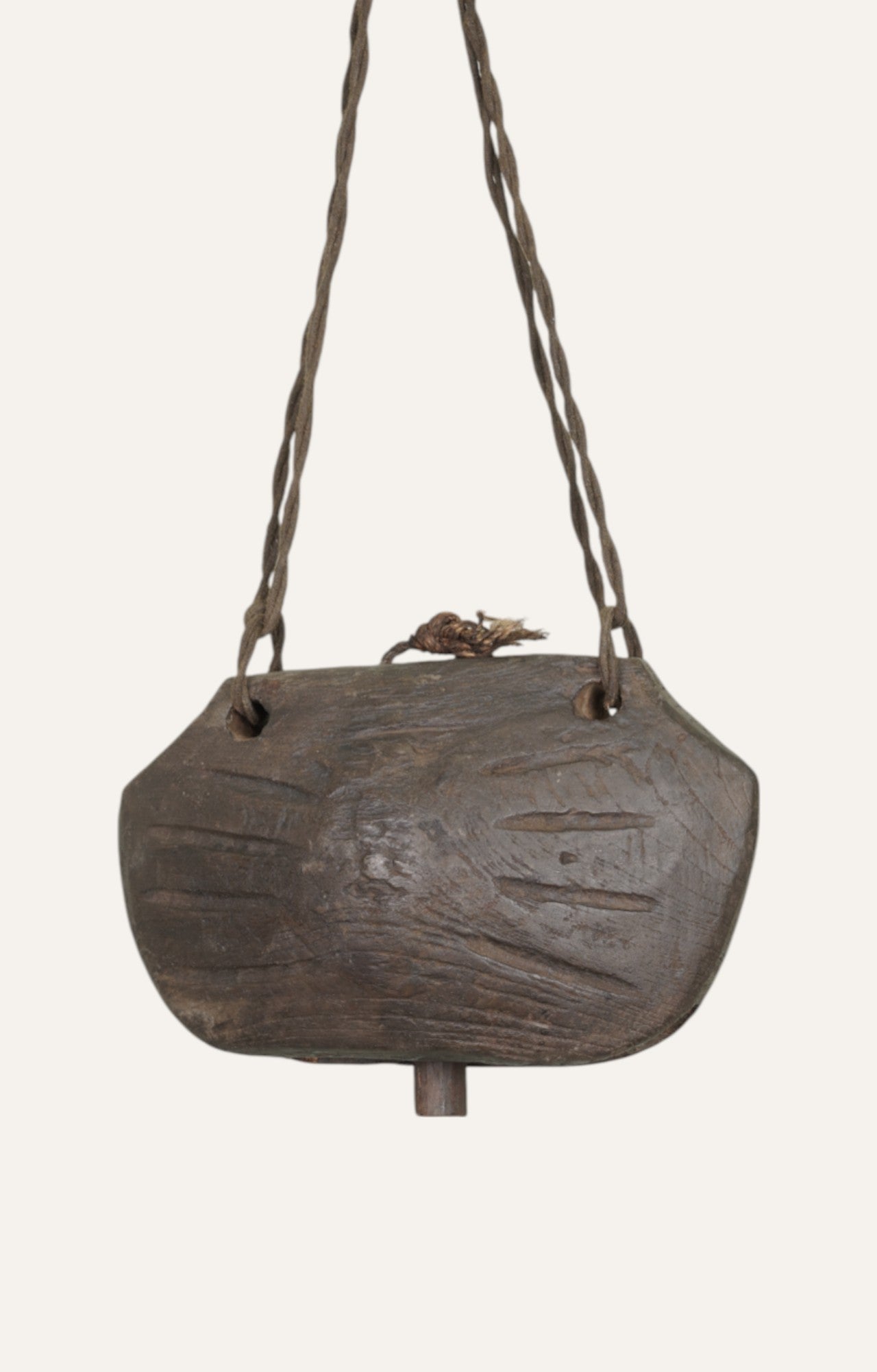 Rare Teak Wood Cowbell with Central Chime  - Wall Art
