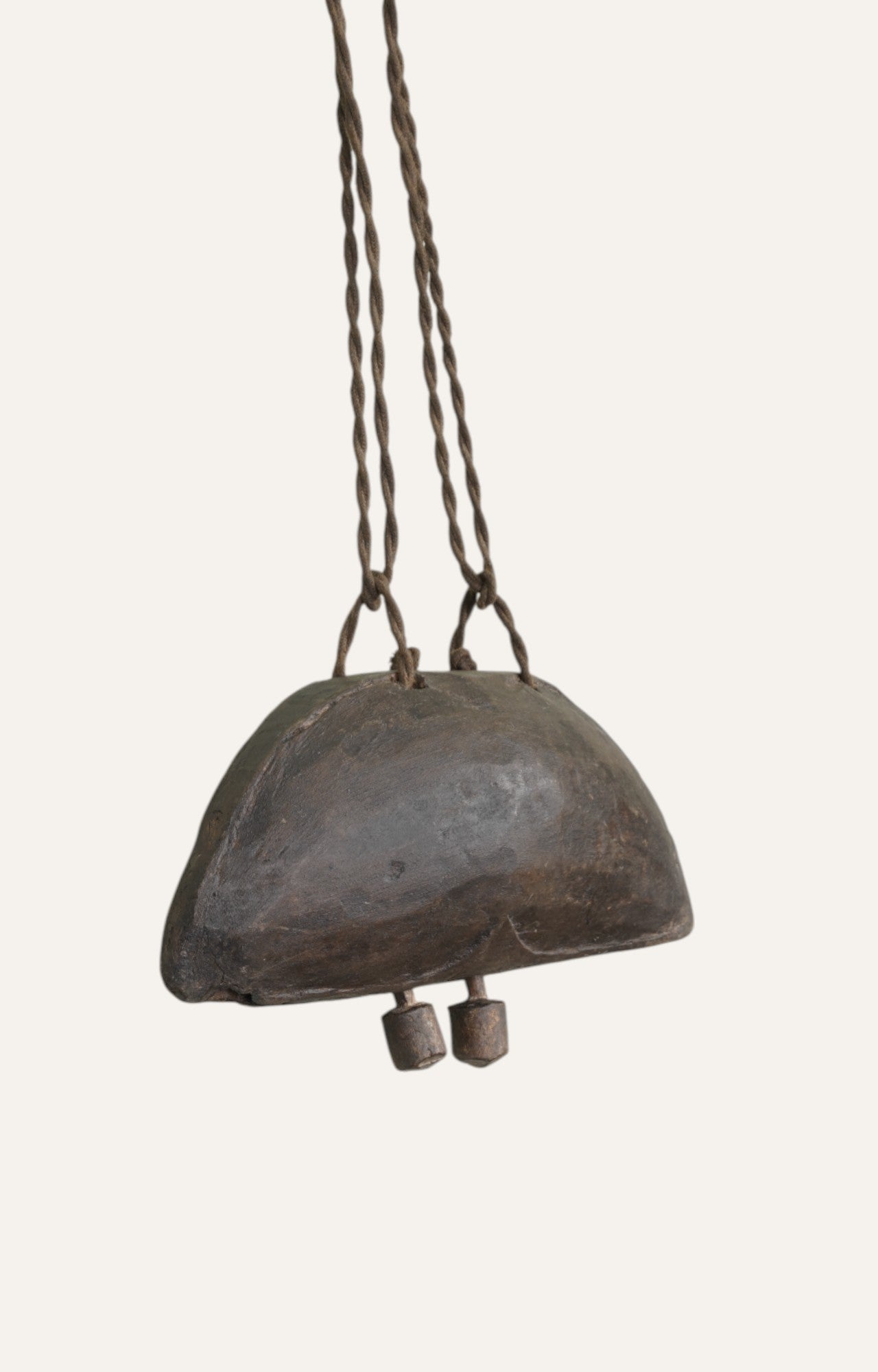 Wide-Arch Vintage Wooden Cattle Bell with Rope