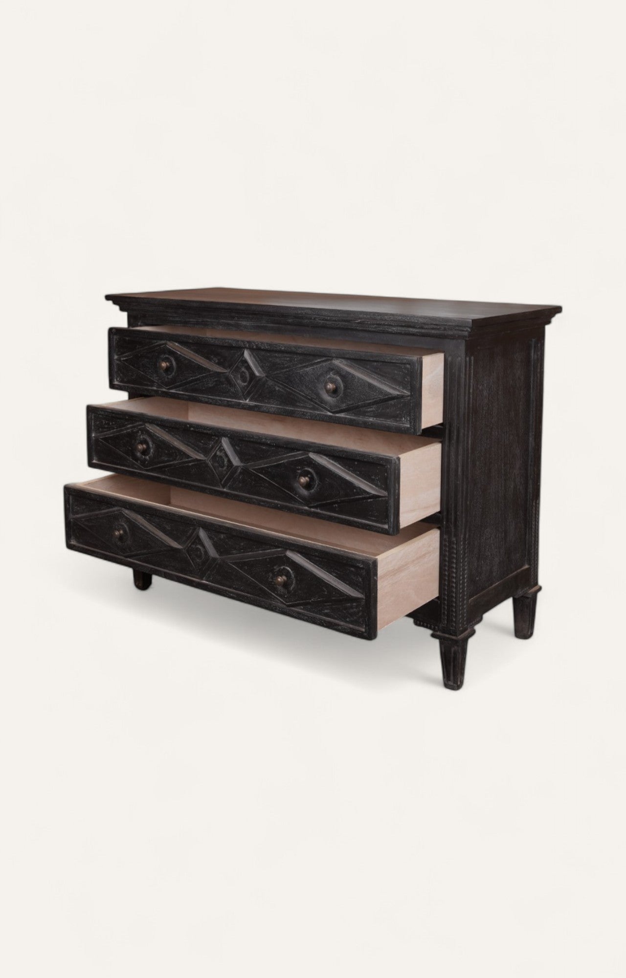 Rustic Black Diamond-Pattern Chest of Drawers