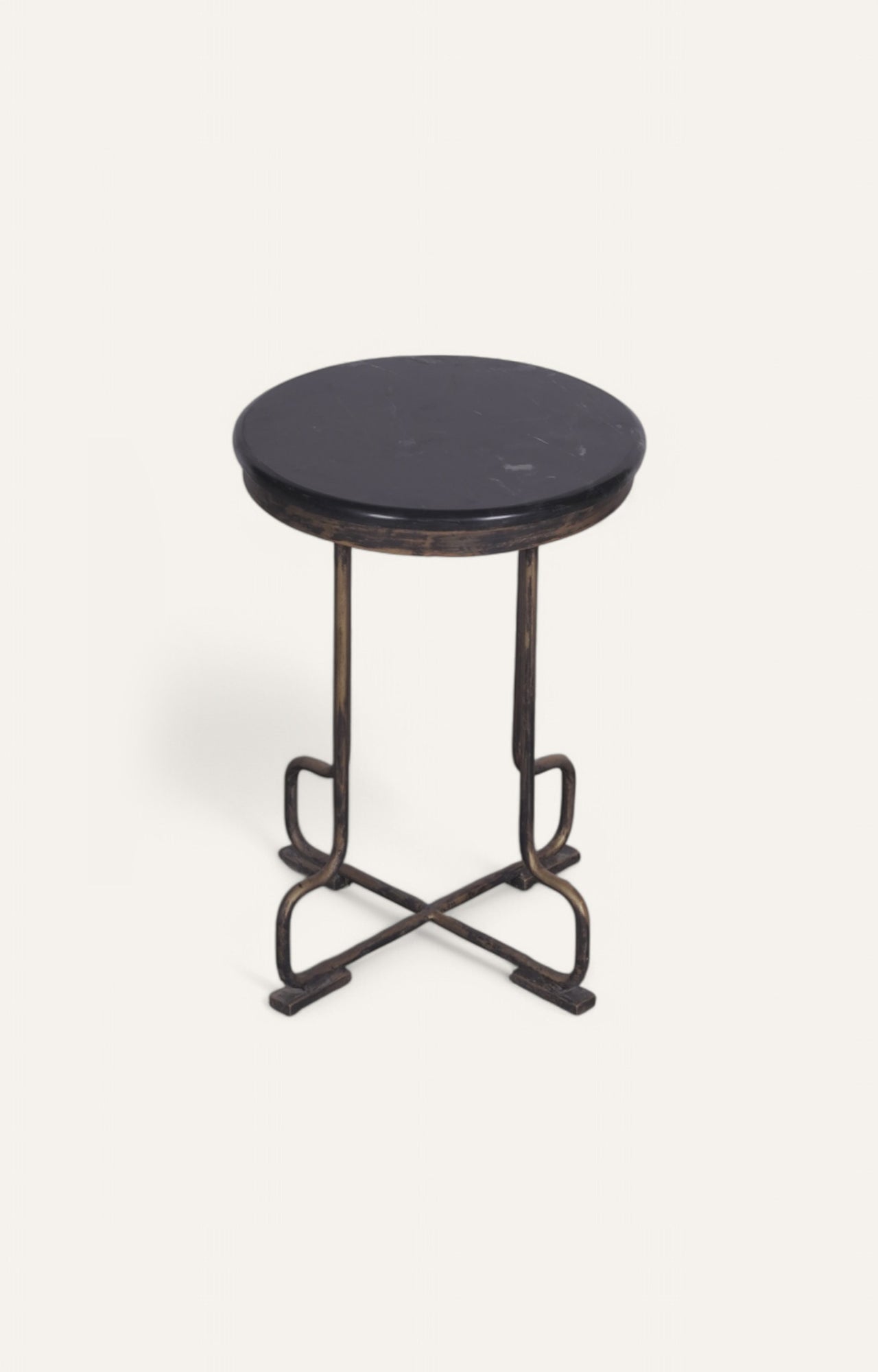 Iron and Stone Side Table with Distressed Finish