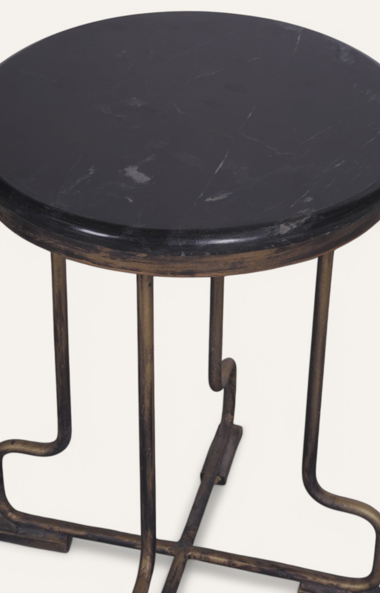 Iron and Stone Side Table with Distressed Finish
