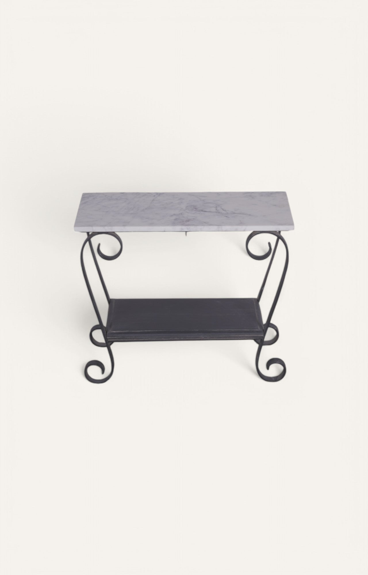 Rectangular Side Table with Scroll Metal Base