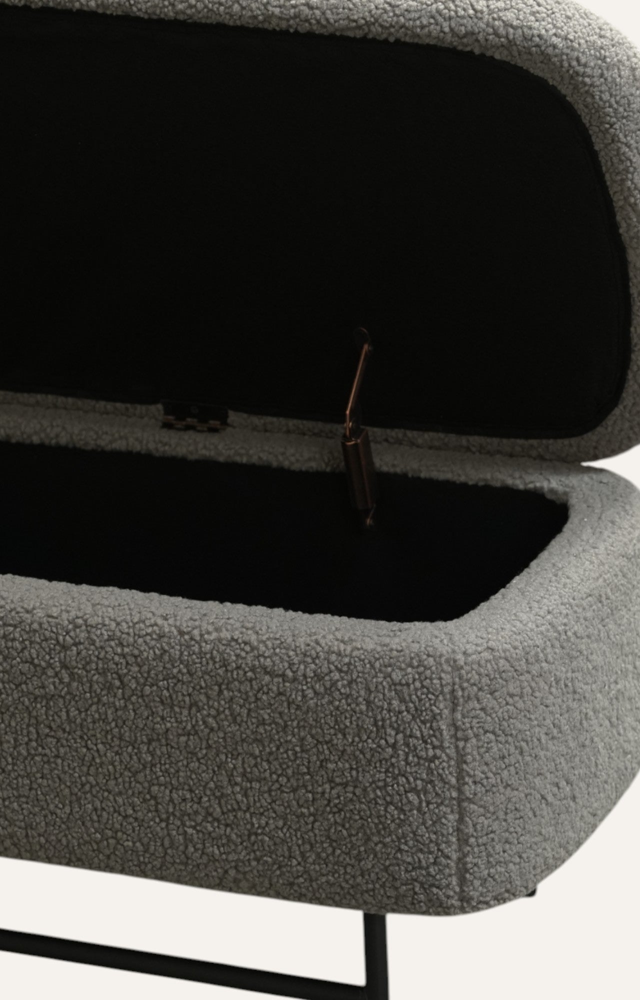 Sequoia Boucle Storage Bench with Steel Legs - Charcoal Grey