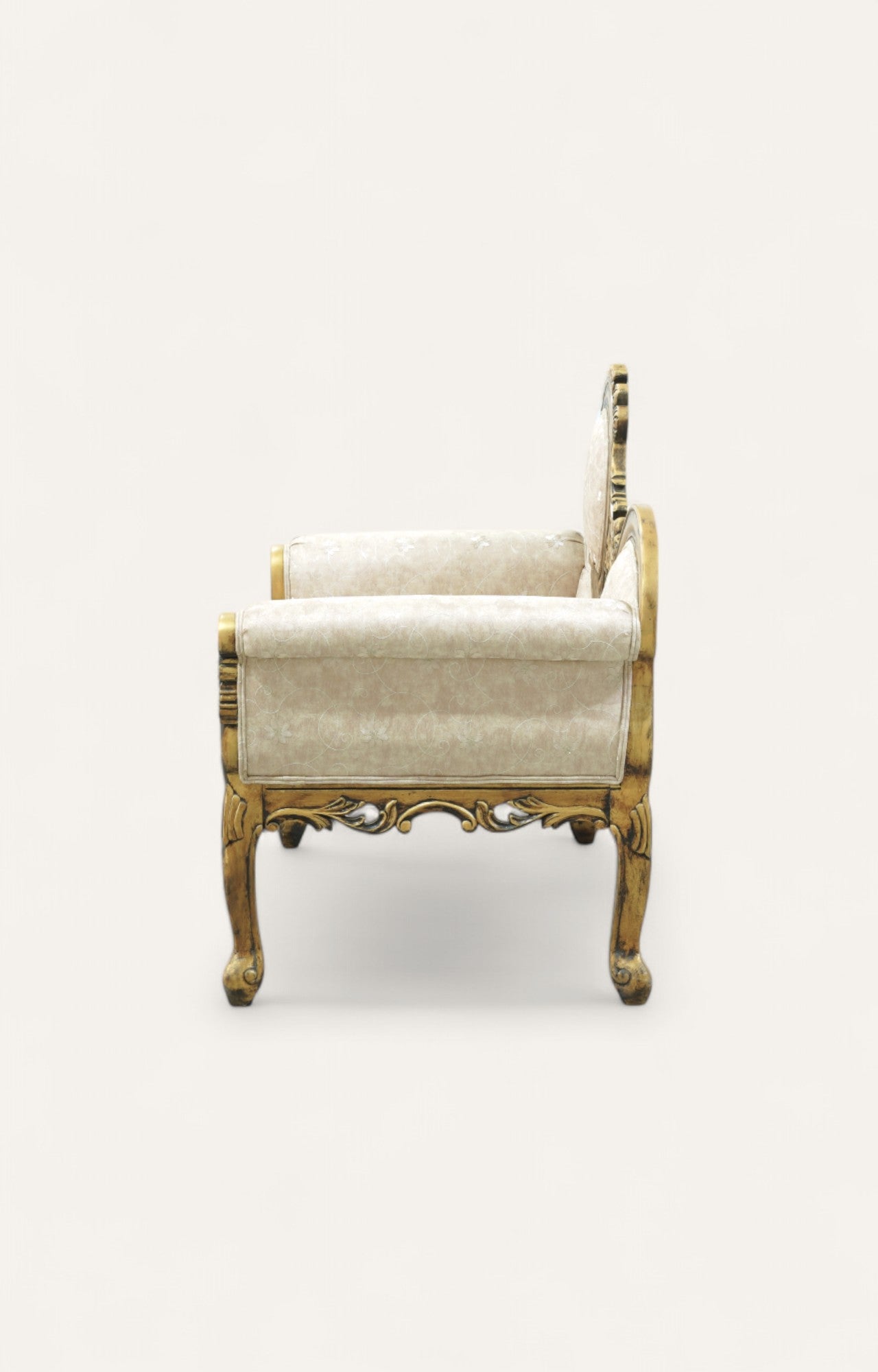 Ornate Teak Chaise in Antique Gold