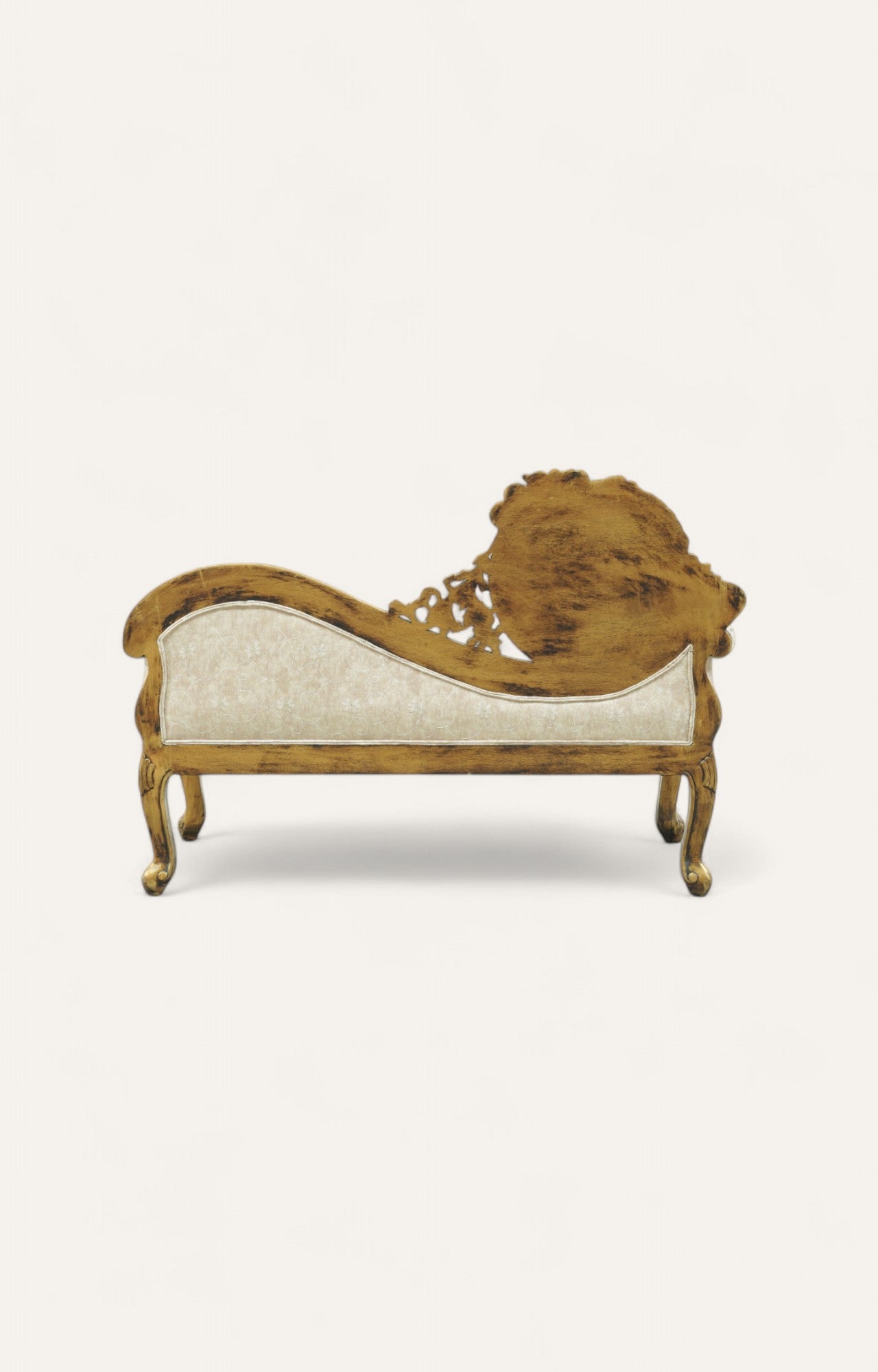 Ornate Teak Chaise in Antique Gold