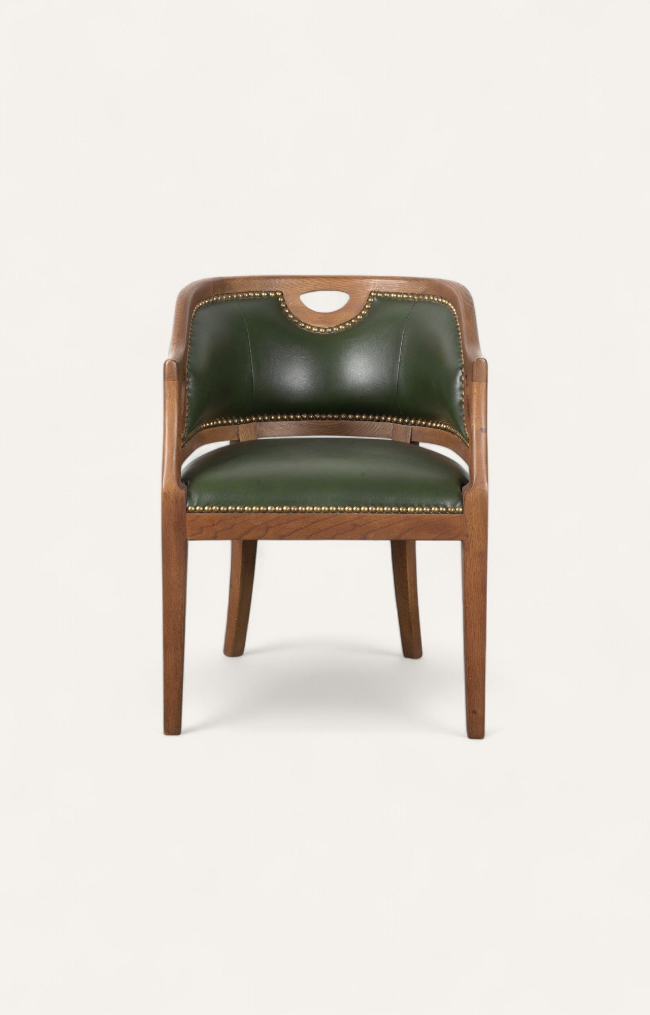 Classic Oak Tub Chair in Green Leatherier