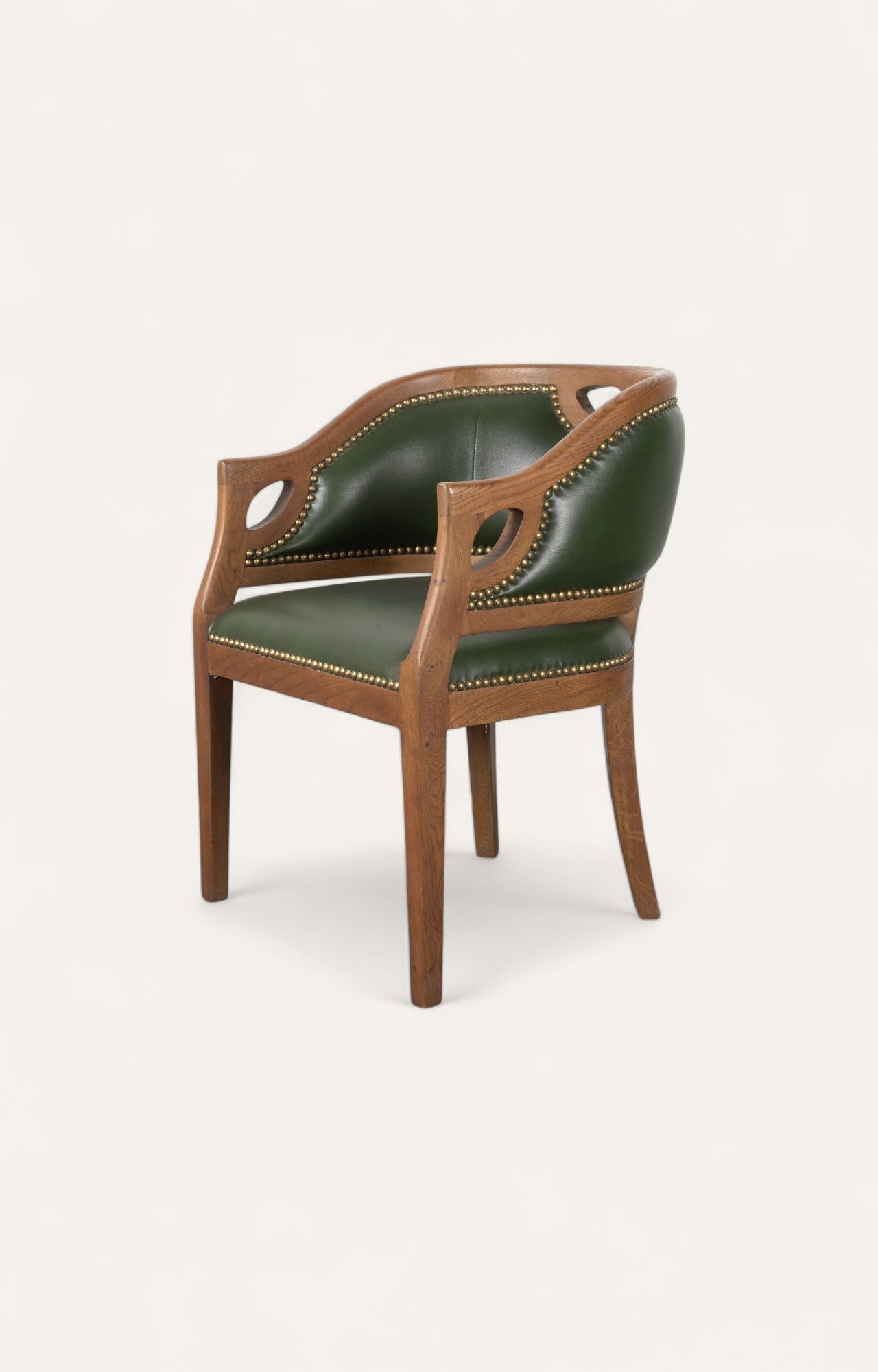 Classic Oak Tub Chair in Green Leatherier