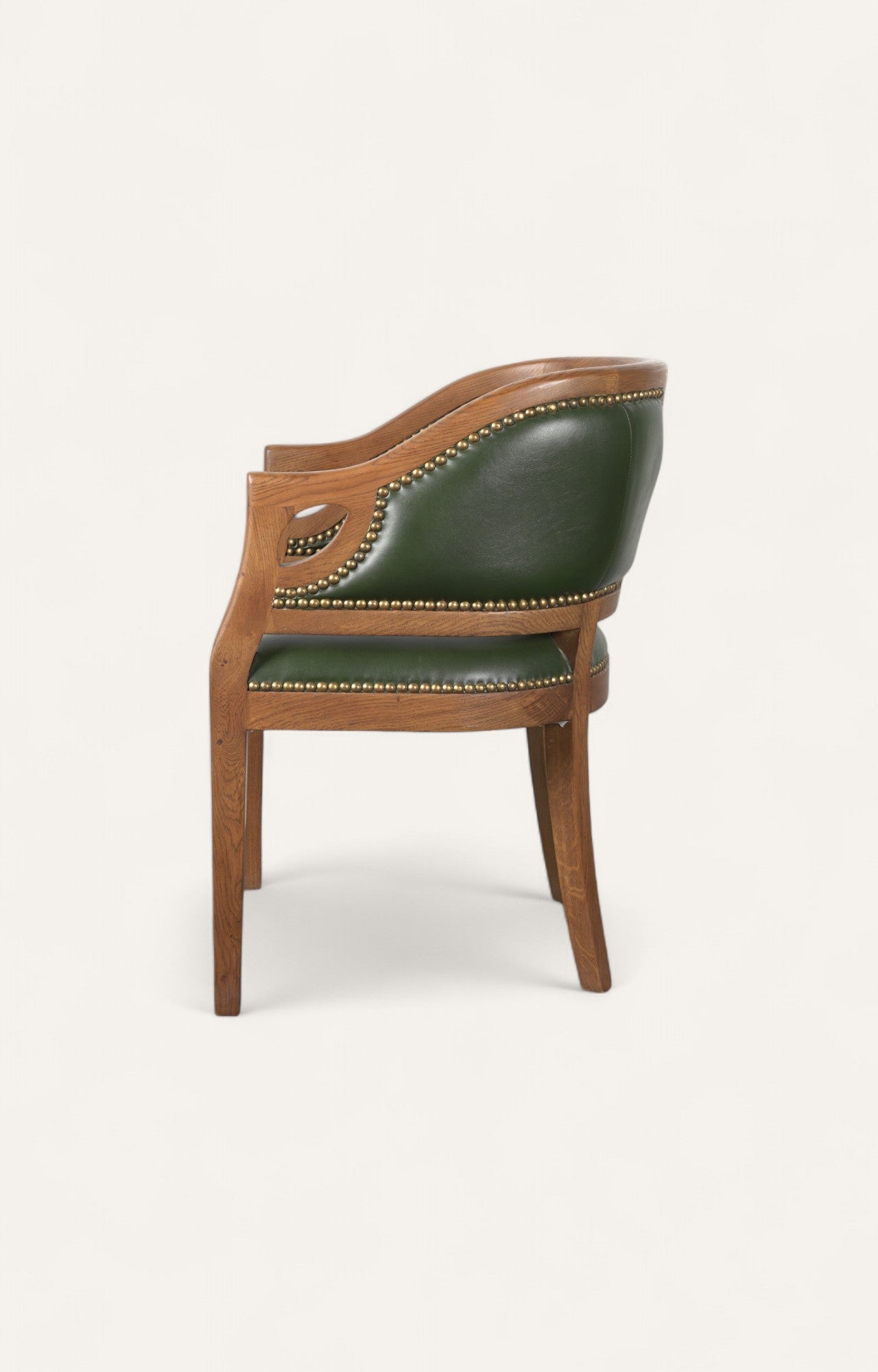 Classic Oak Tub Chair in Green Leatherier
