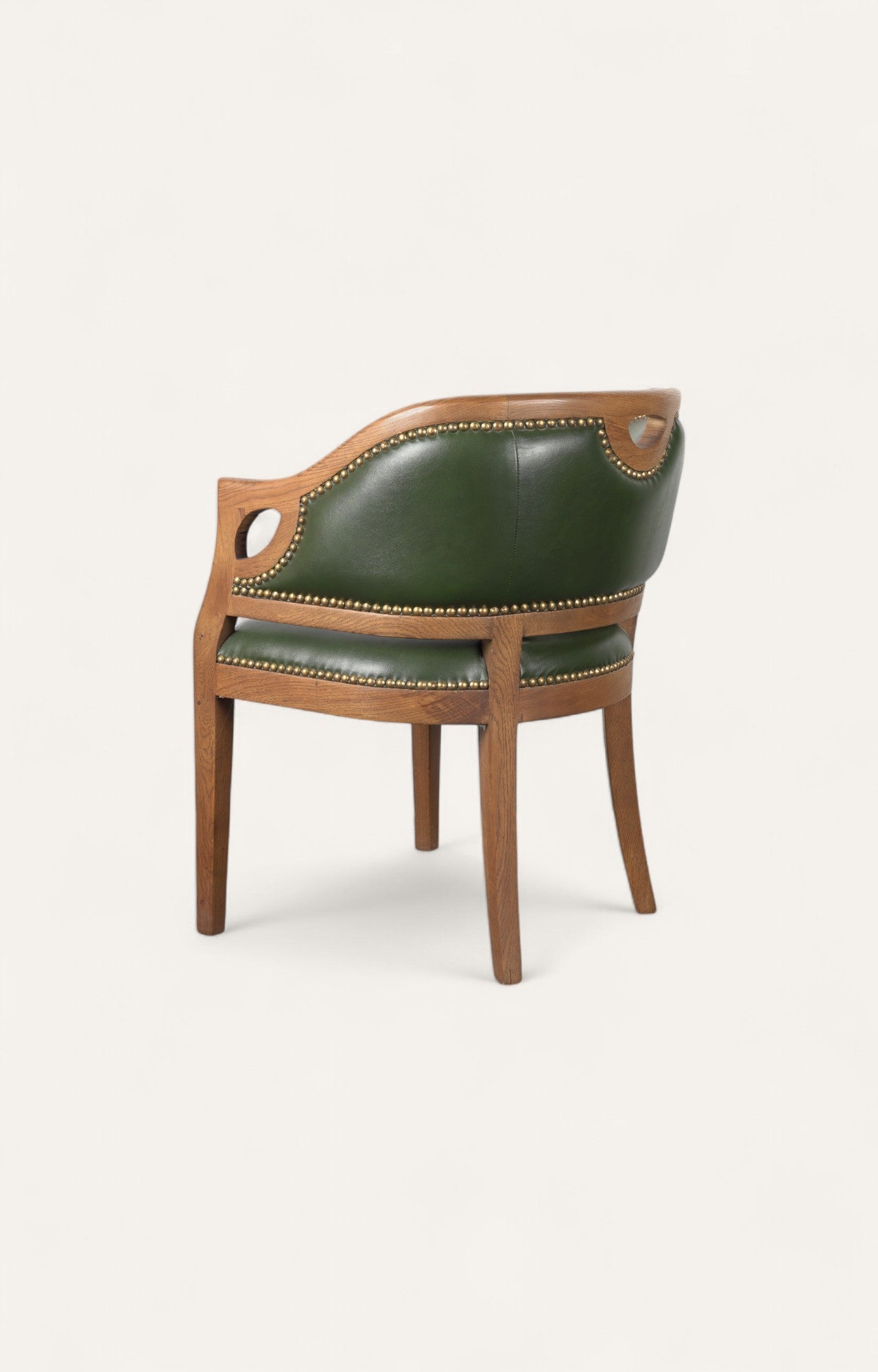 Classic Oak Tub Chair in Green Leatherier