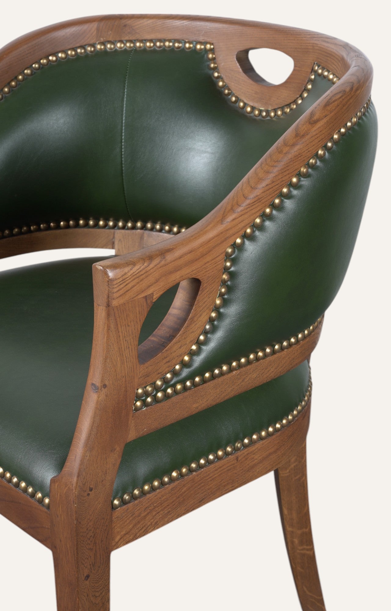 Classic Oak Tub Chair in Green Leatherier