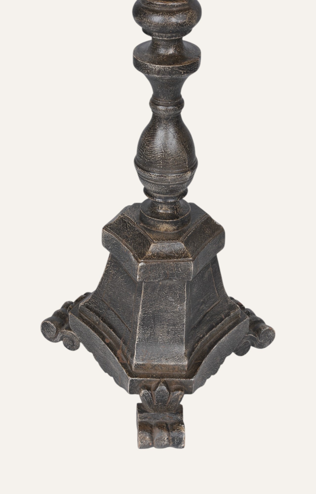 Antique Spindle Base Teak Floor Candle Stand