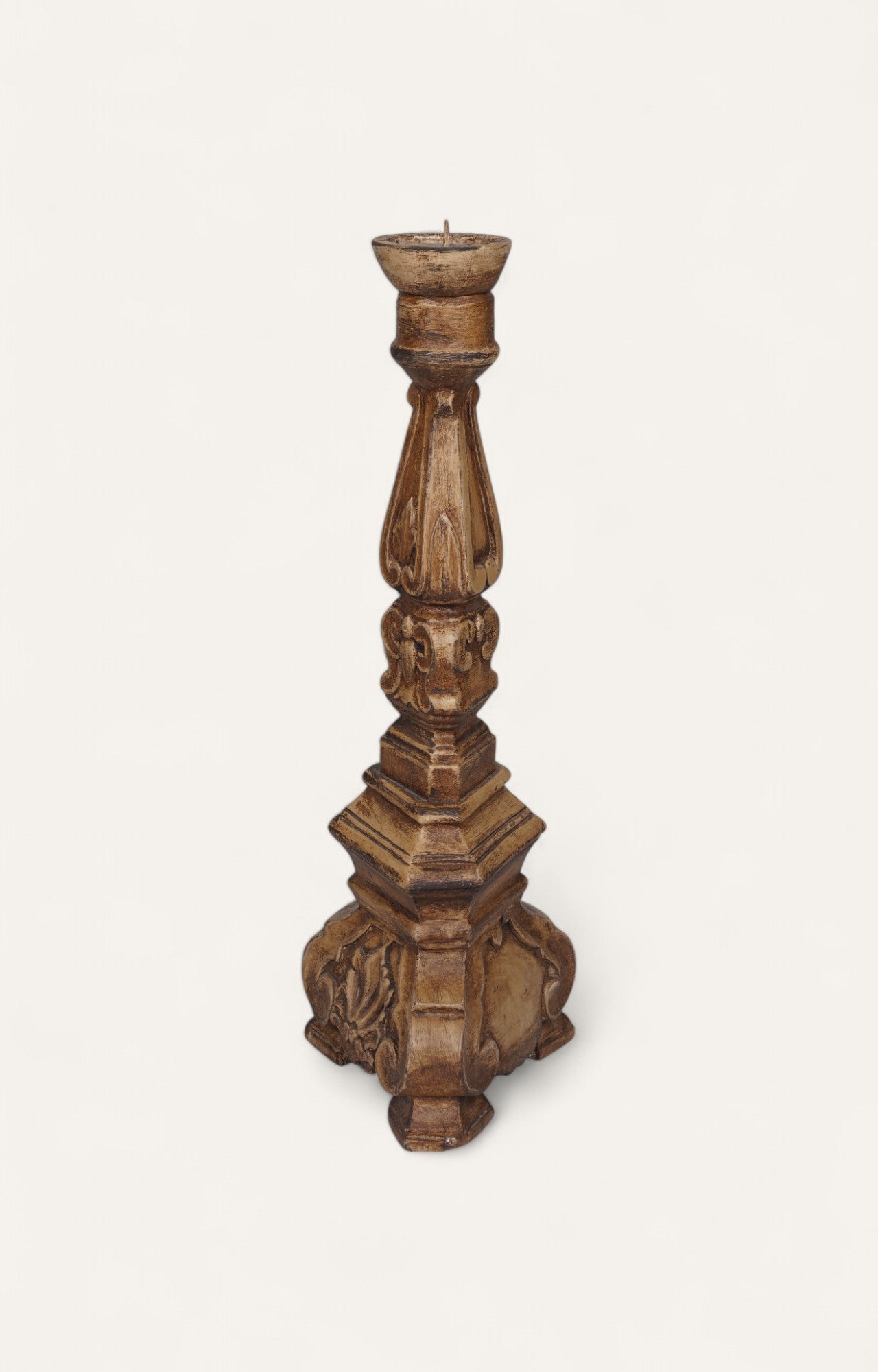 Baroque Gold Teak Floor Candle Holder