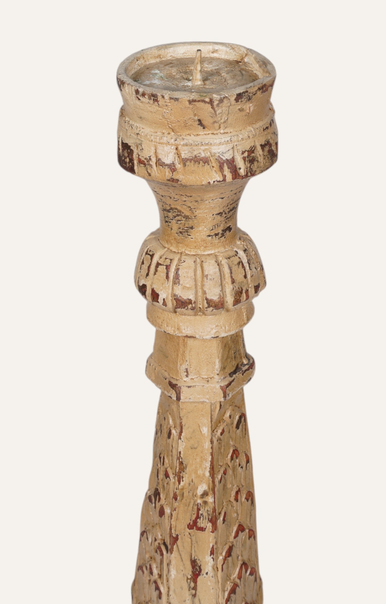 Vintage Gilded Flame Teak Candle Stand