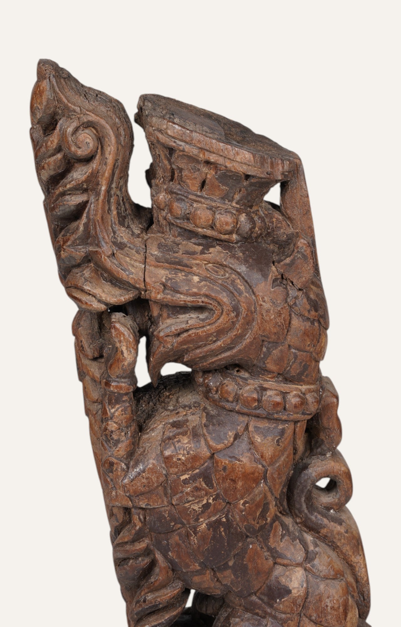 Vintage Hand-carved Fragment with Makara Motif