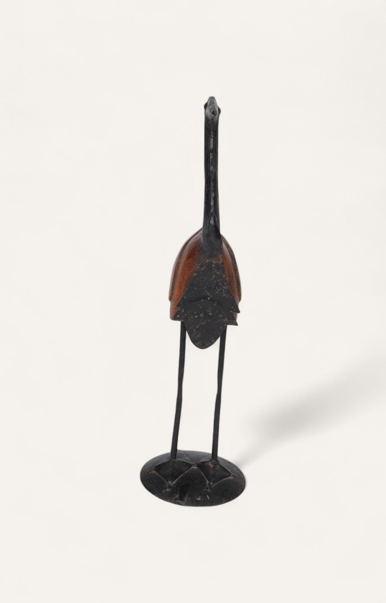 Crane Sculpture in Mixed Metal and Wood