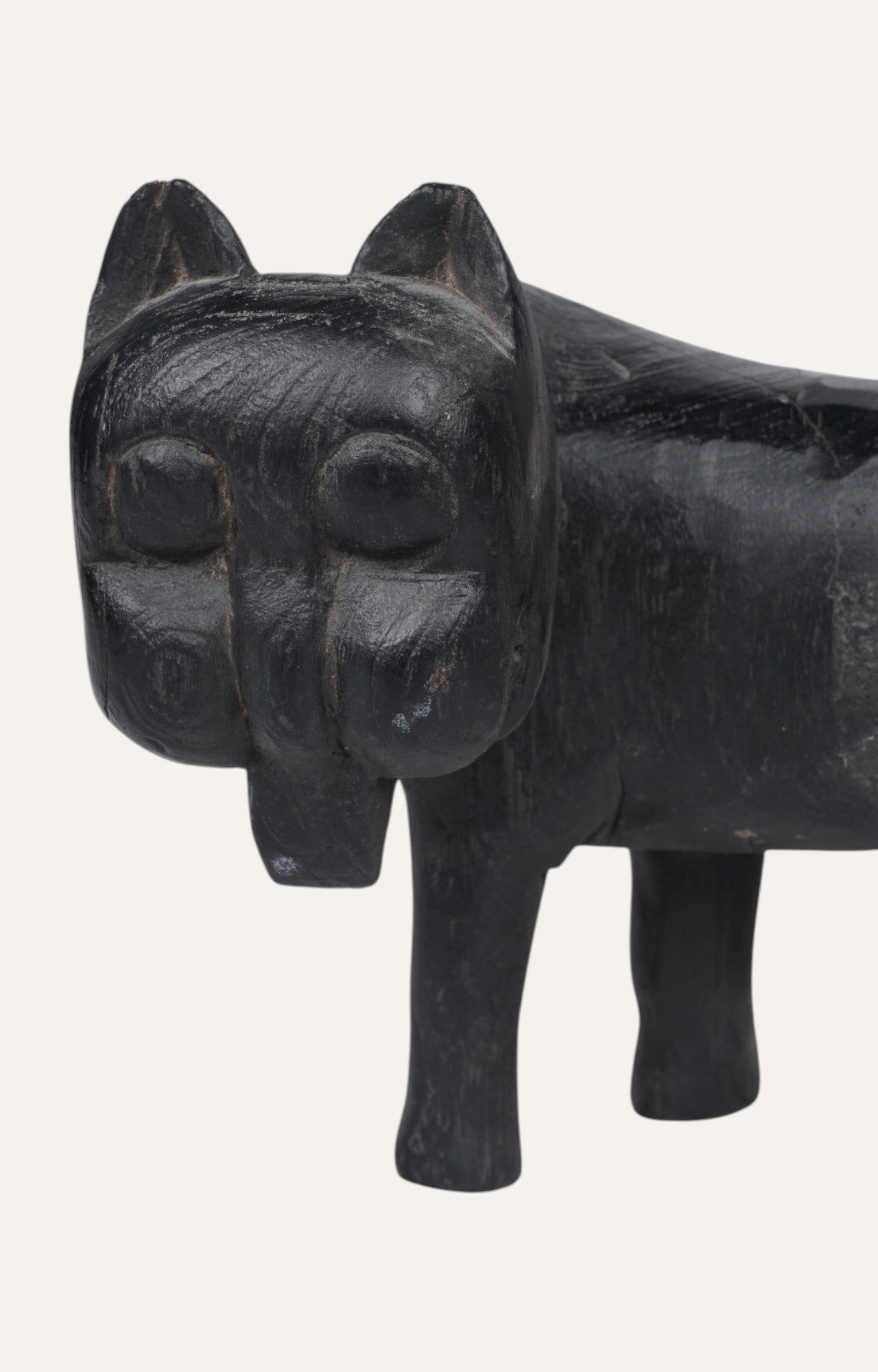 Primitive Black Lion Figurine