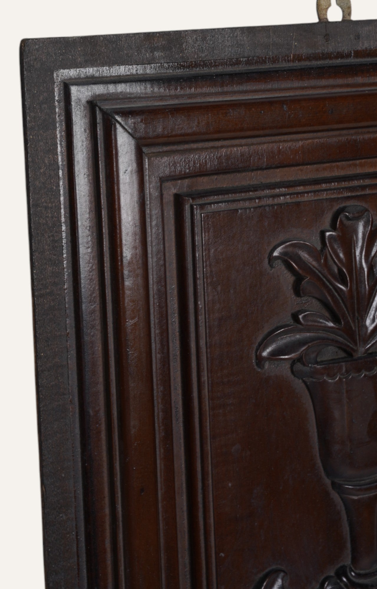 Classic Floral Urn Relief in Polished Teak