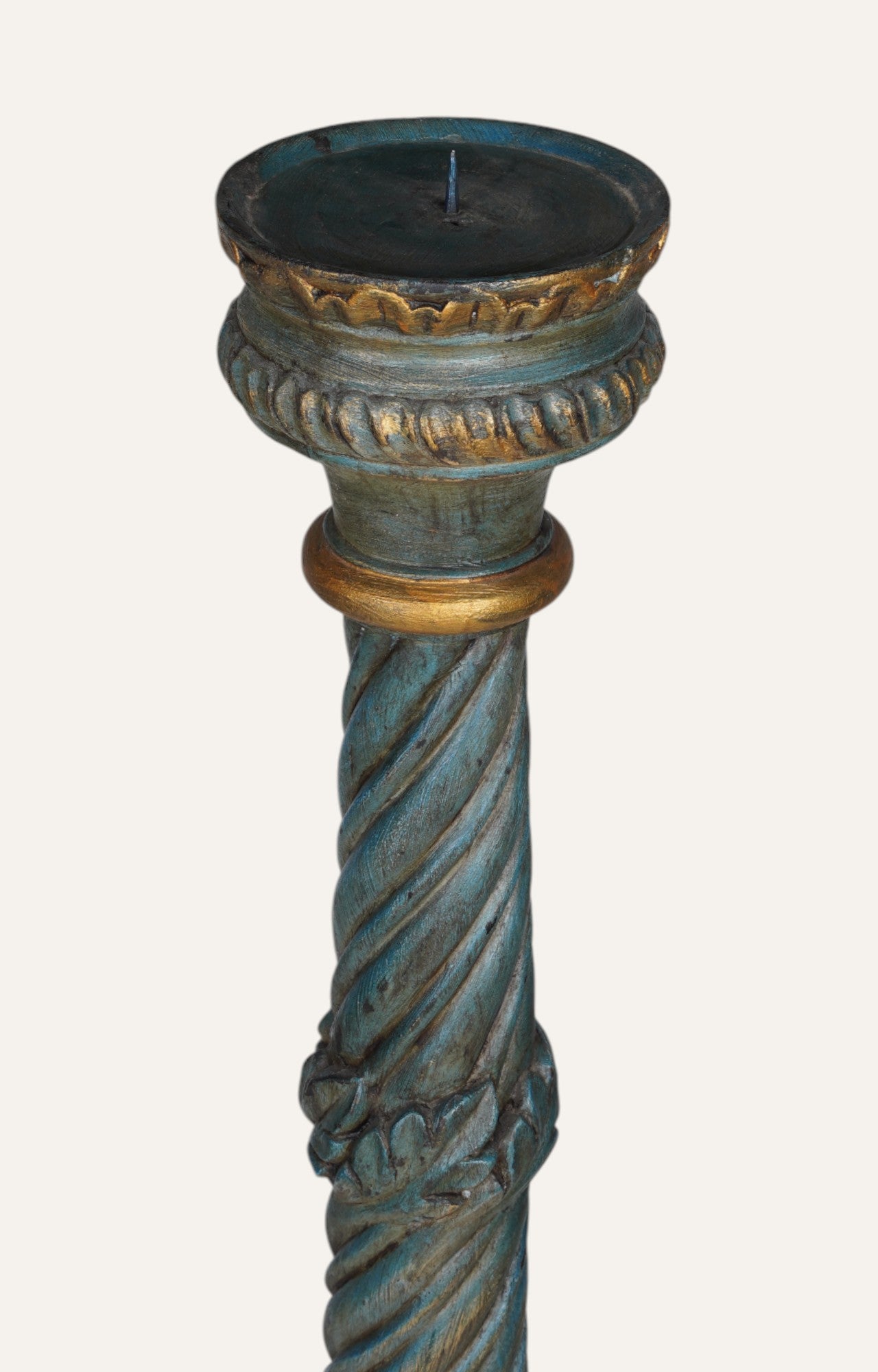 Verdigris Temple Pillar Wood Candle Stand
